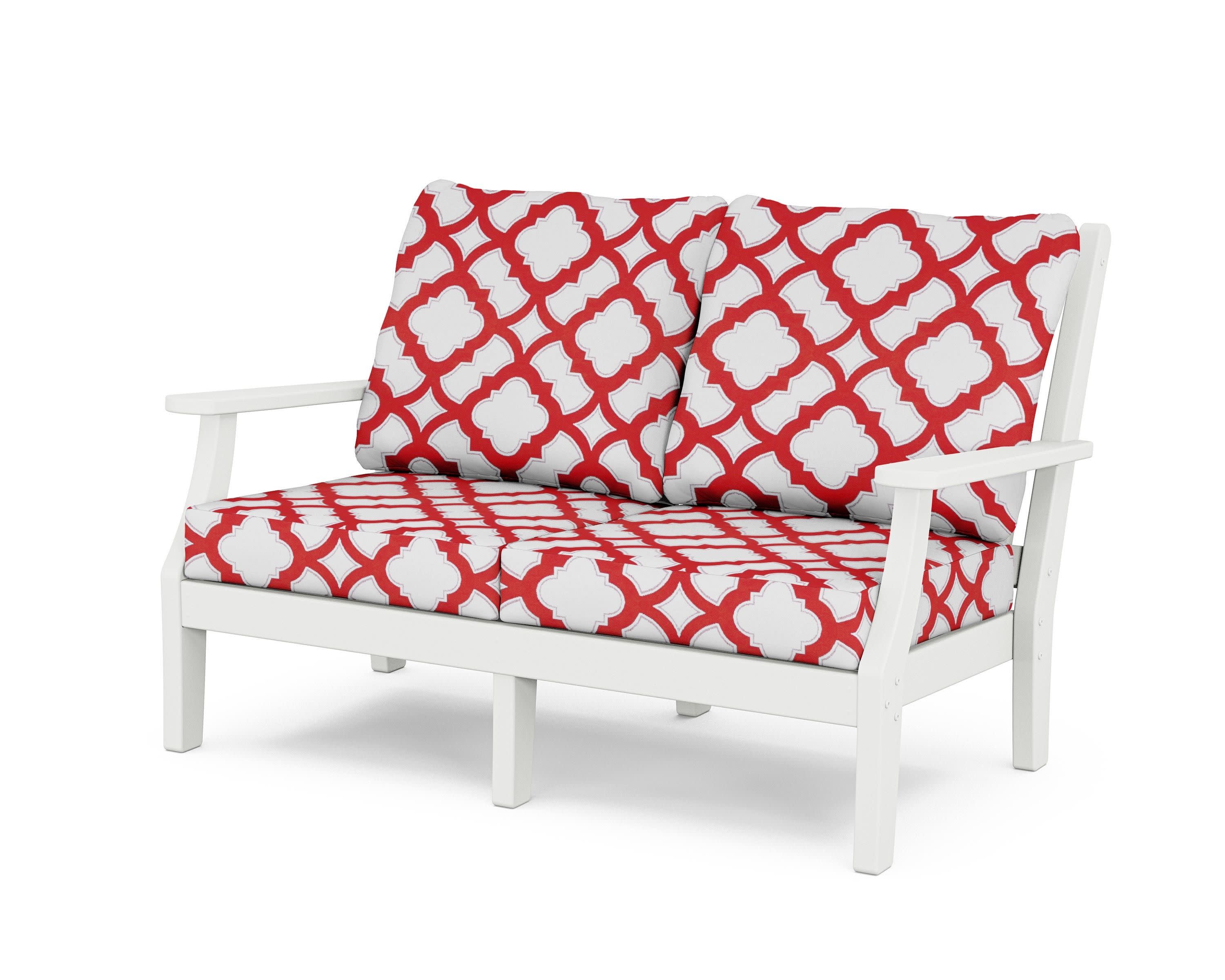 Wovendale Deep Seating Loveseat in White / Trellis Crimson