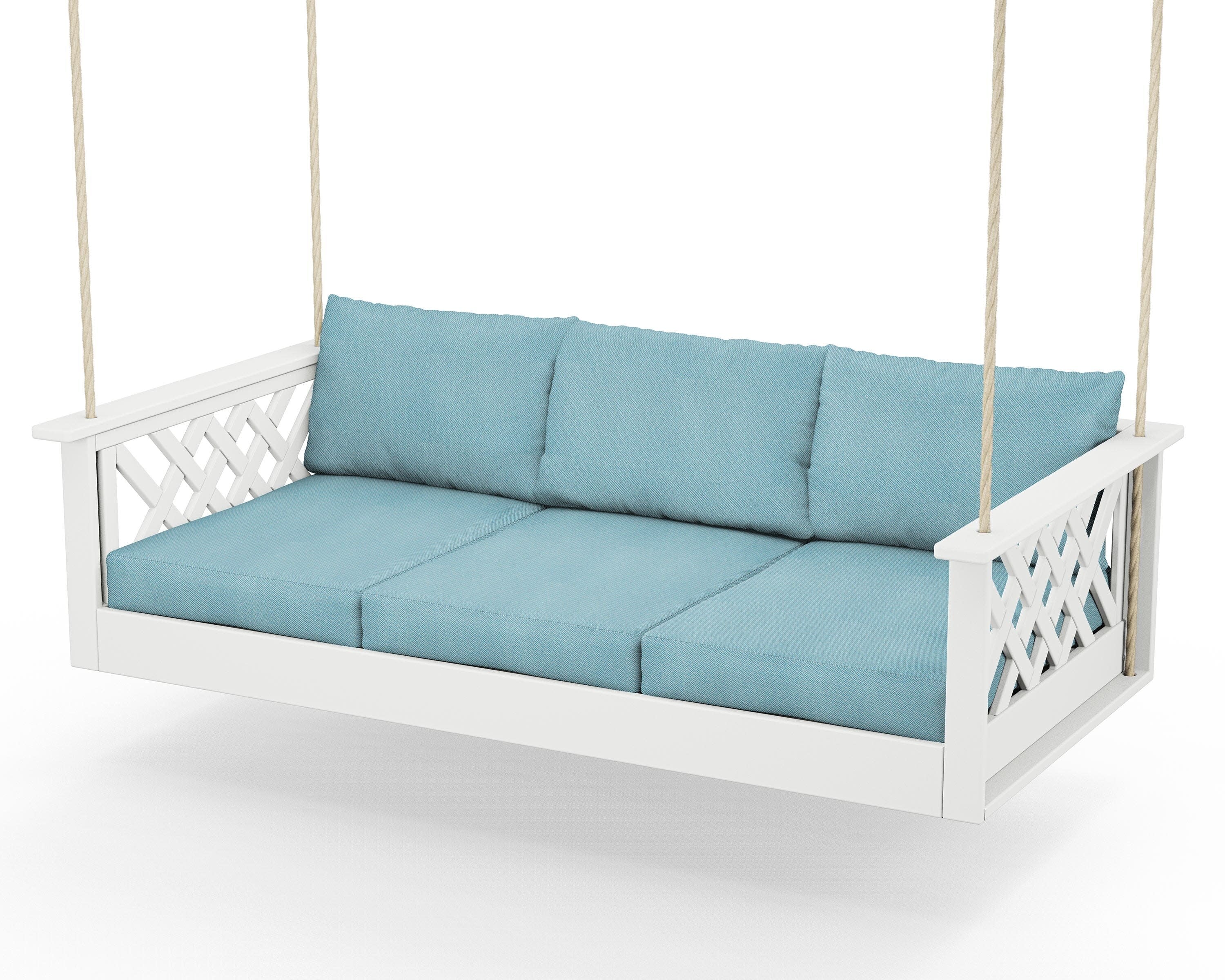Wovendale Daybed Swing in White / Lattice Sky Blue