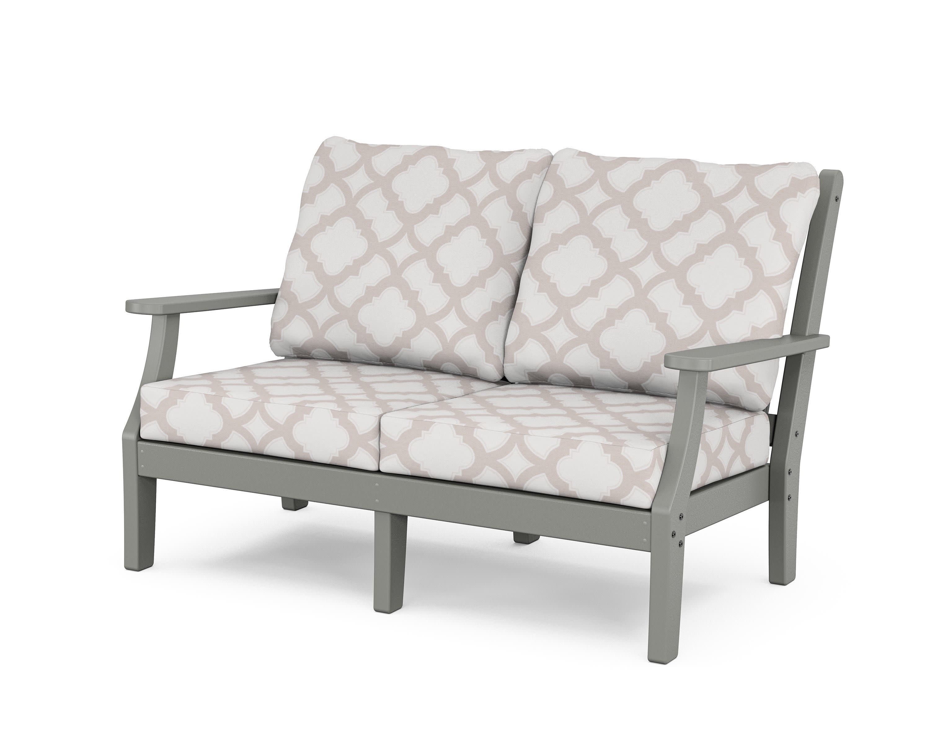 Wovendale Deep Seating Loveseat in Slate Grey / Trellis Dune Burlap