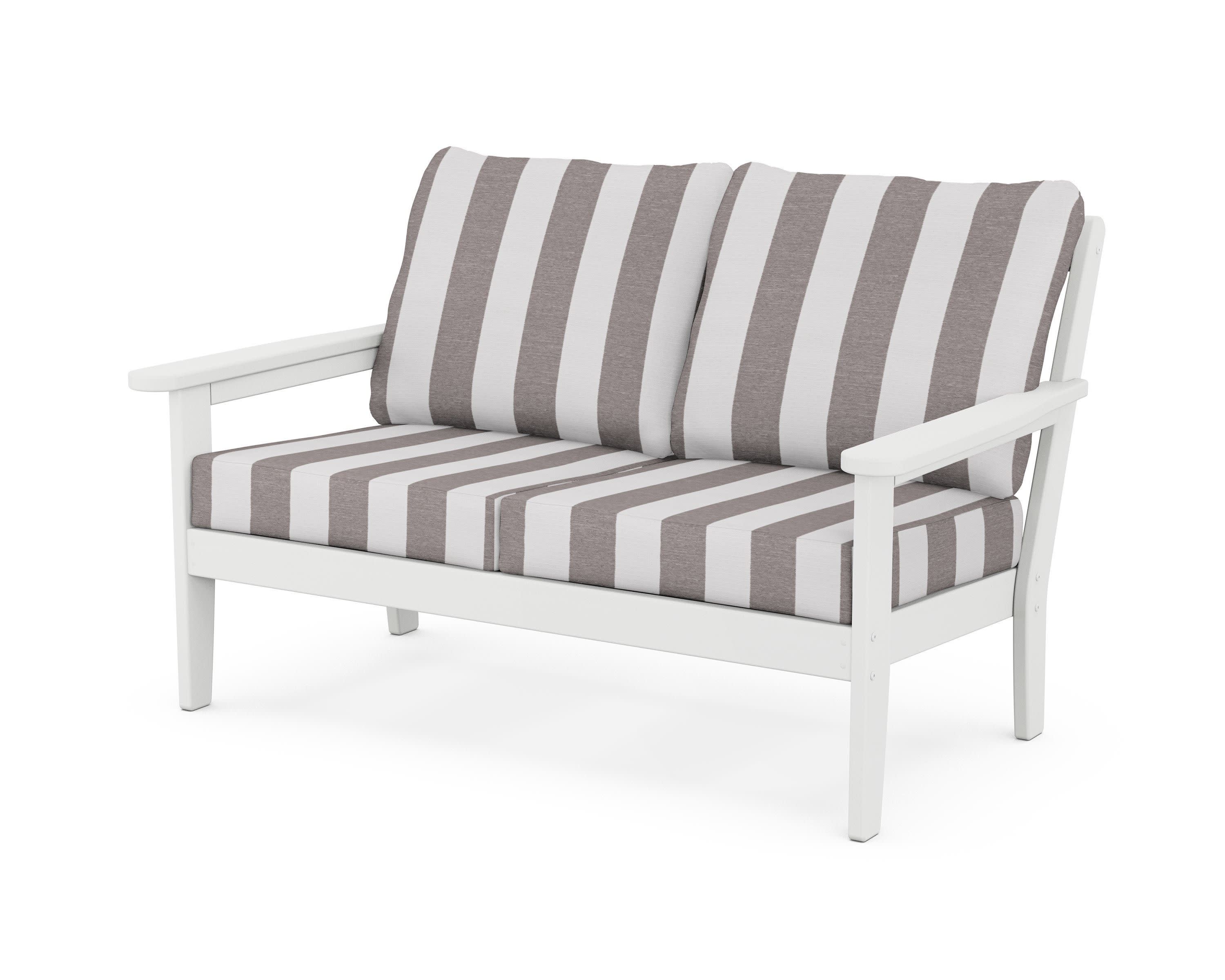 Cottage Deep Seating Loveseat in White / Cabana Stripe Grey Mist