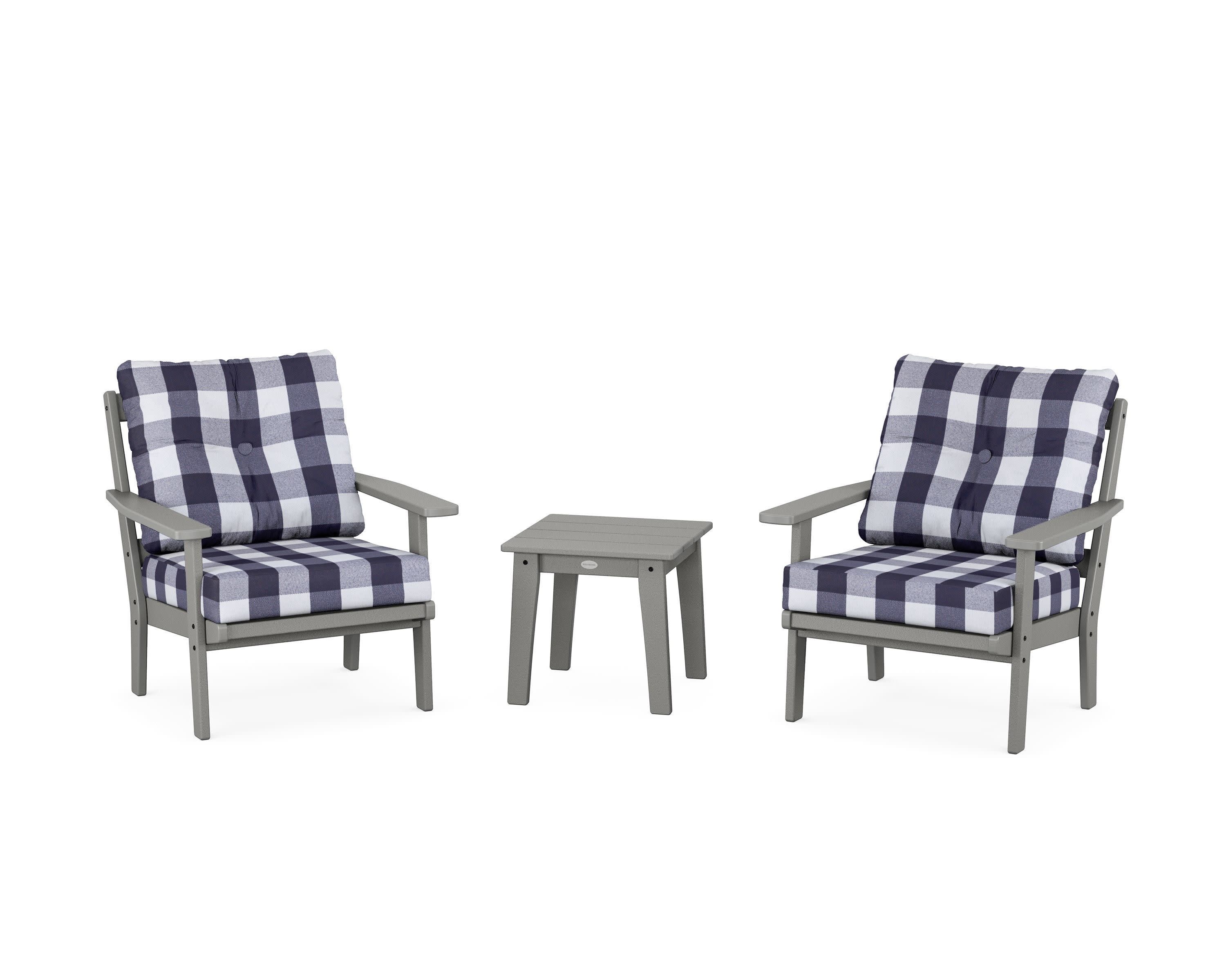 Prairie 3-Piece Deep Seating Set in Slate Grey / Buffalo Plaid Navy