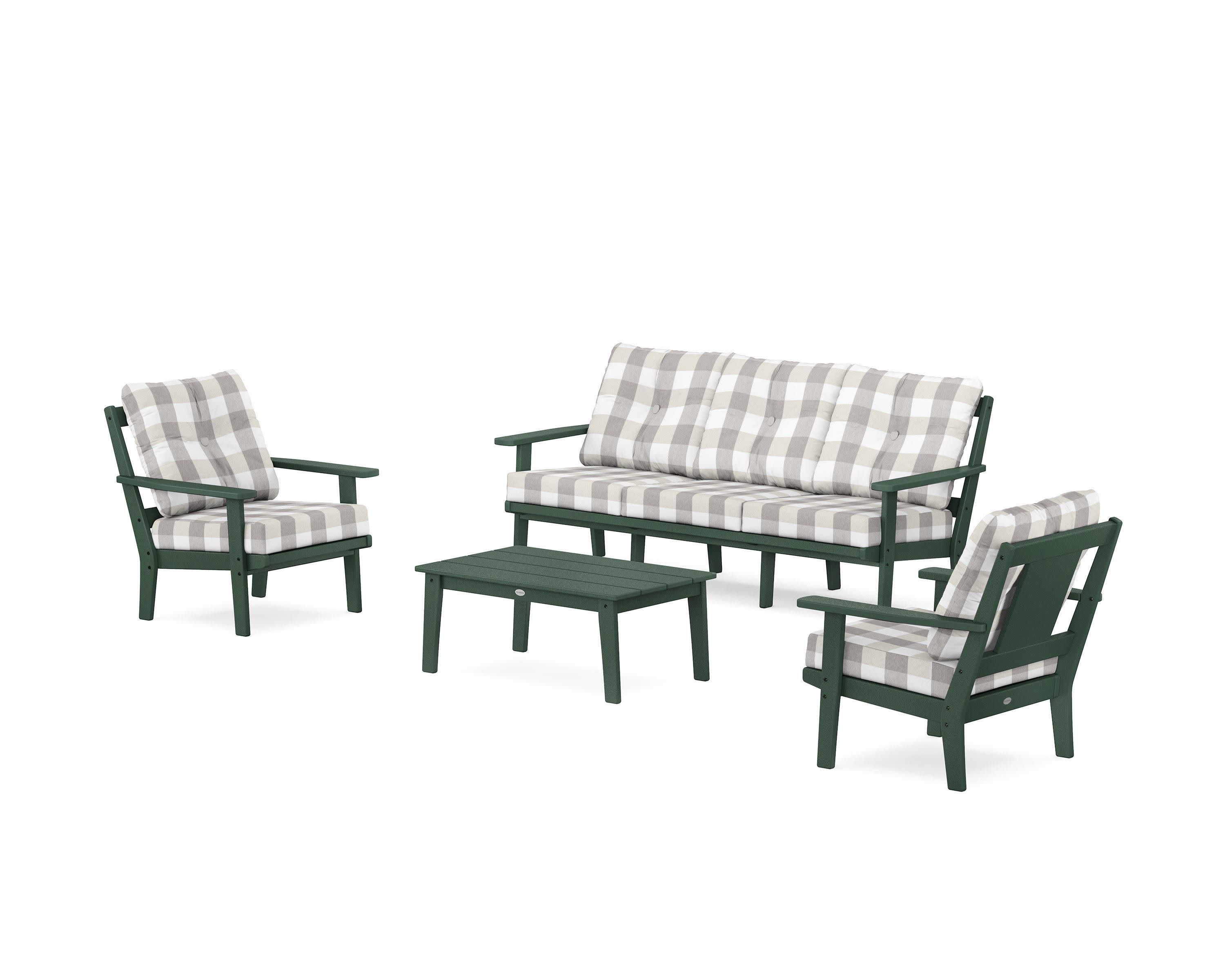 Prairie 4-Piece Deep Seating Set with Sofa in Green / Buffalo Plaid Grey Mist