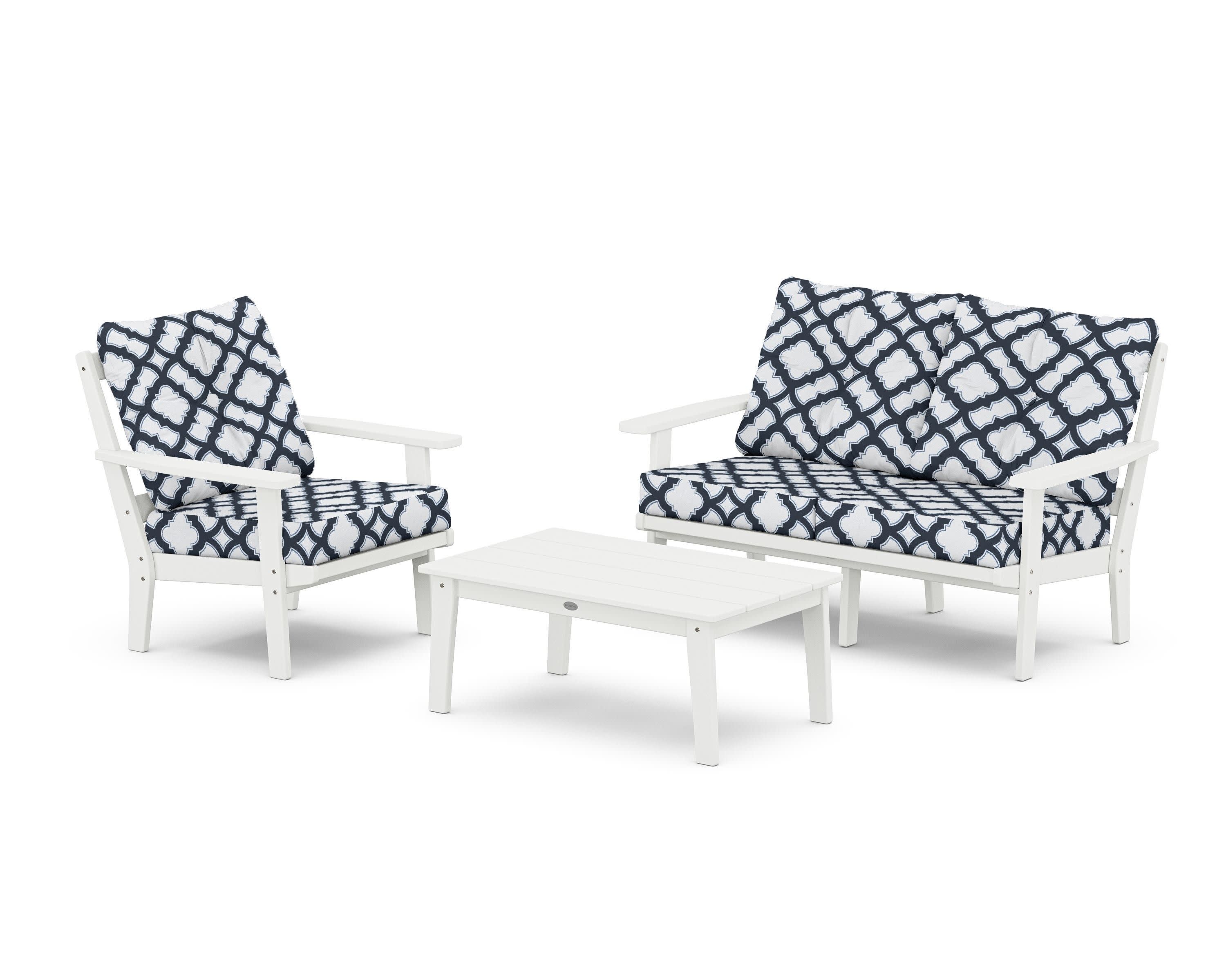 Prairie 3-Piece Deep Seating Set with Loveseat in White / Trellis Marine Indigo