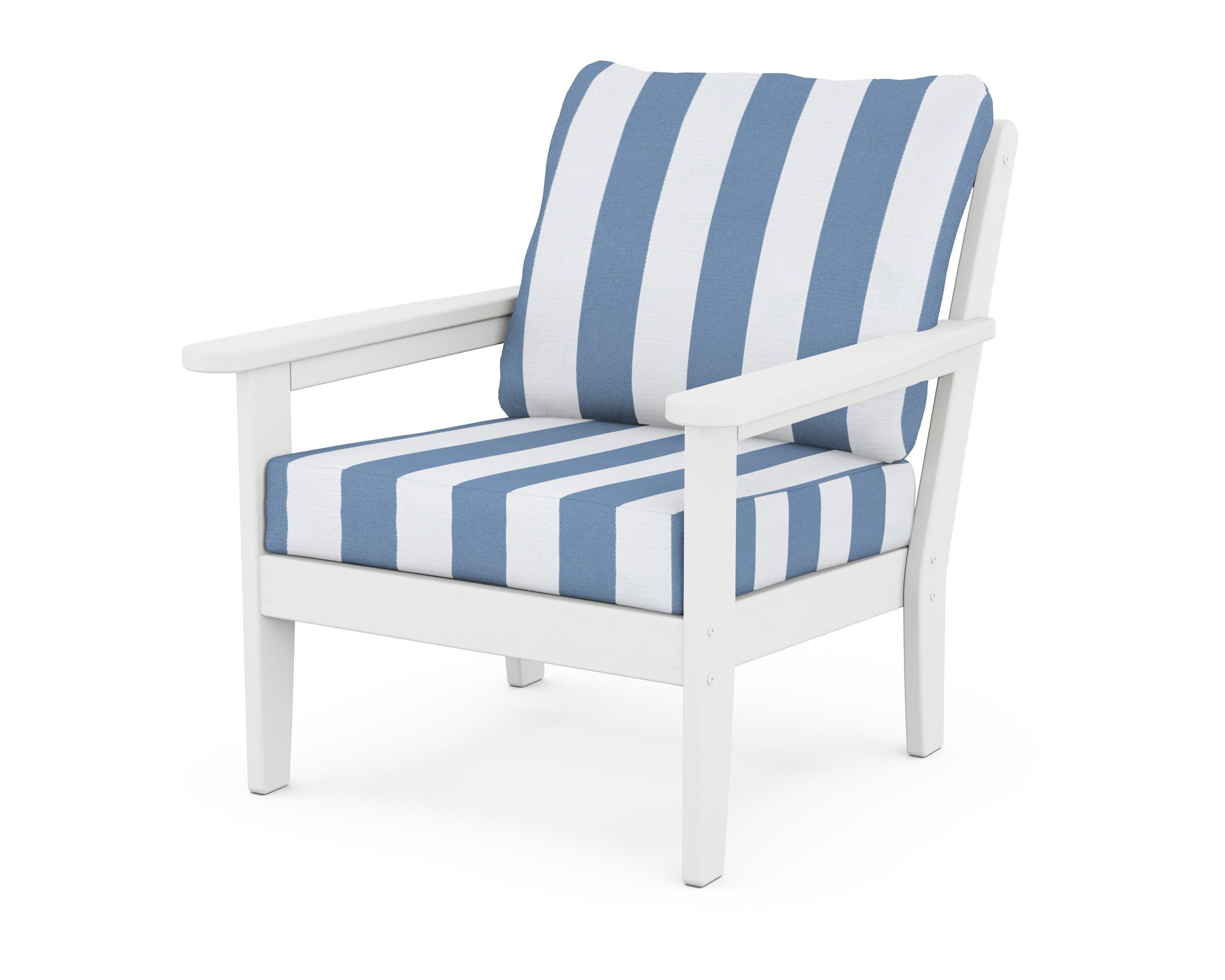 Cottage Deep Seating Chair in White / Cabana Stripe Sky Blue
