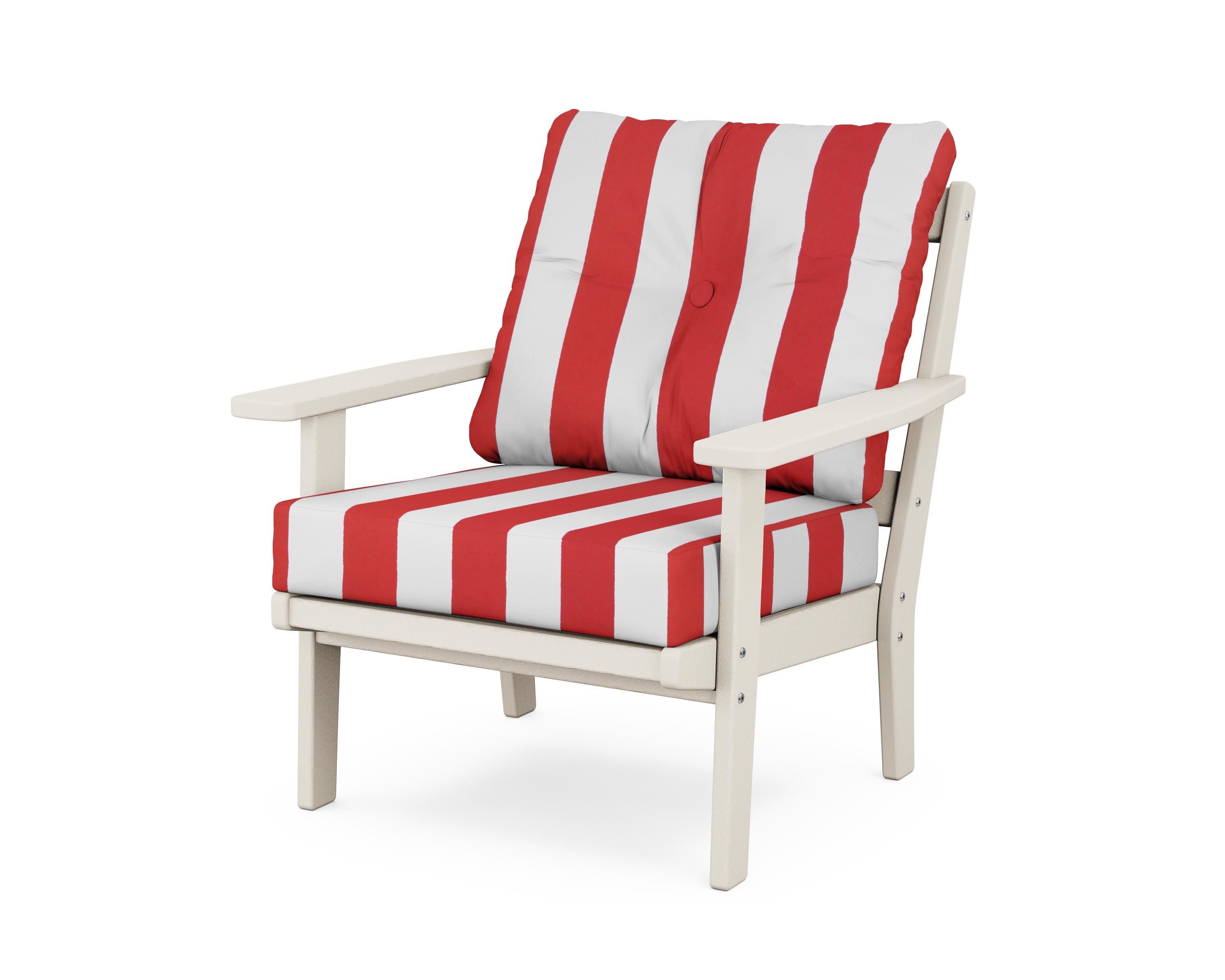 Prairie Deep Seating Chair in Sand / Cabana Stripe Crimson