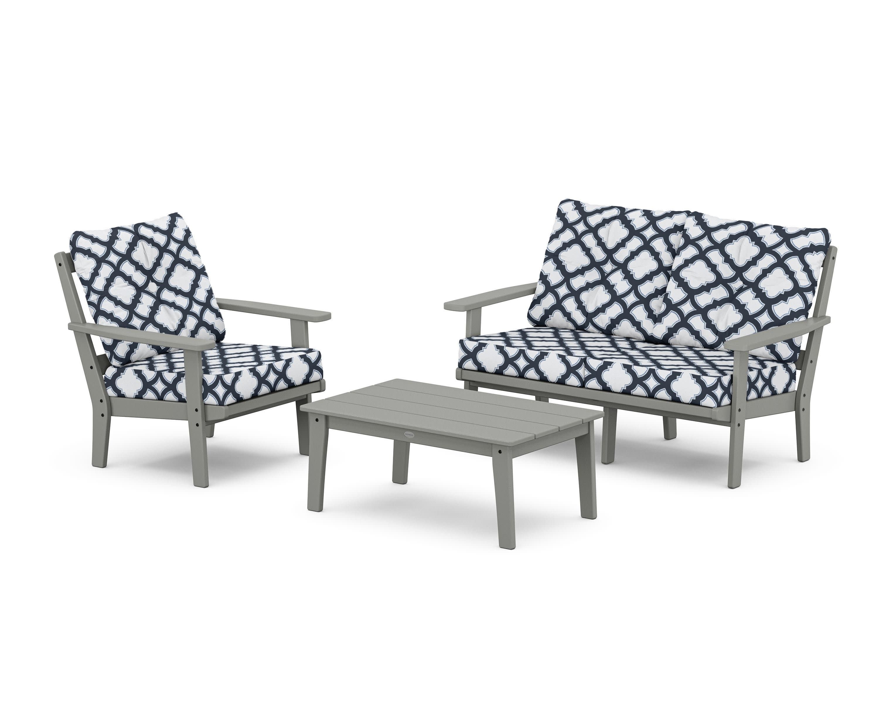 Prairie 3-Piece Deep Seating Set with Loveseat in Slate Grey / Trellis Marine Indigo