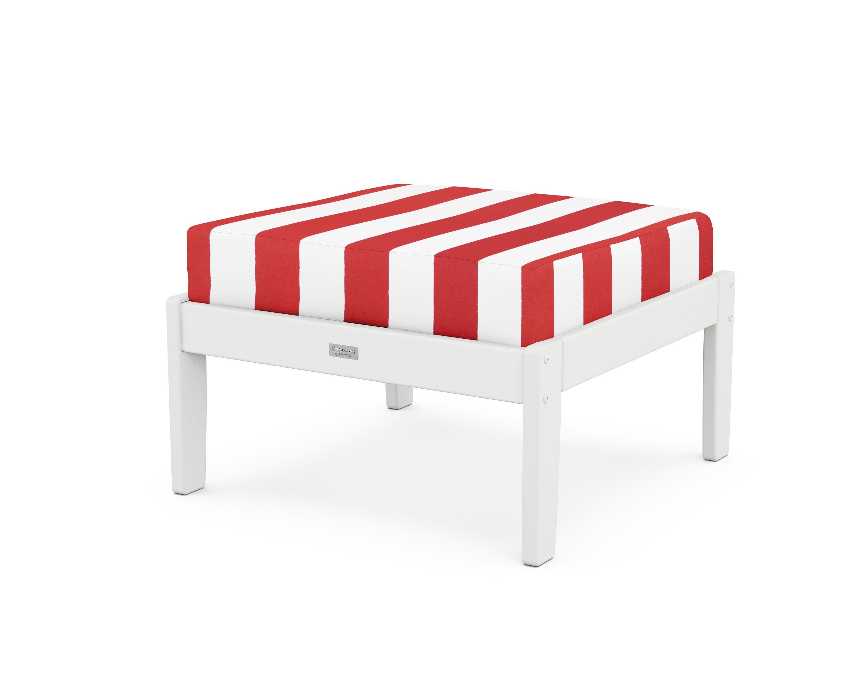 Cottage Deep Seating Ottoman in White / Cabana Stripe Crimson