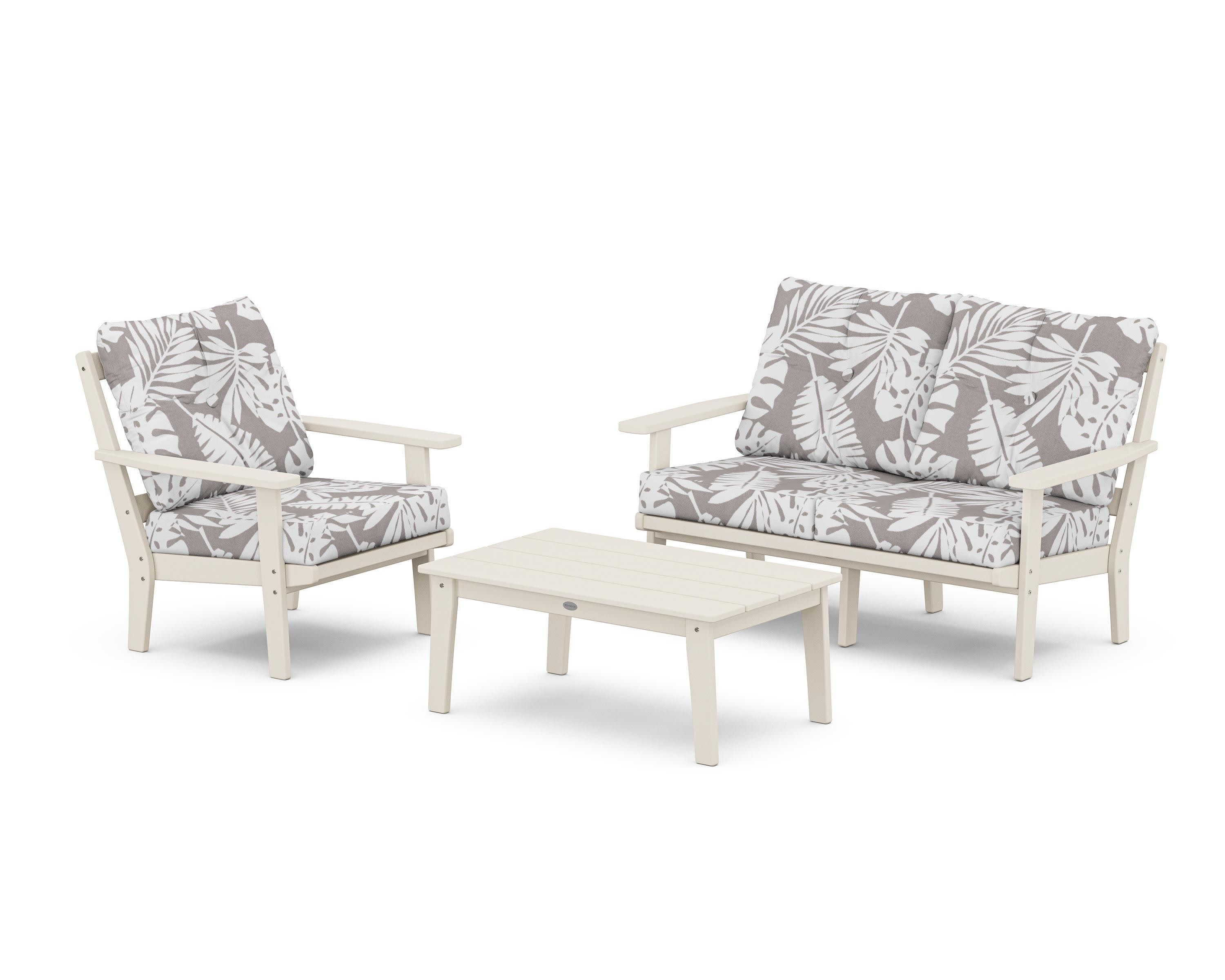 Prairie 3-Piece Deep Seating Set with Loveseat in Sand / Leaf Grey Mist