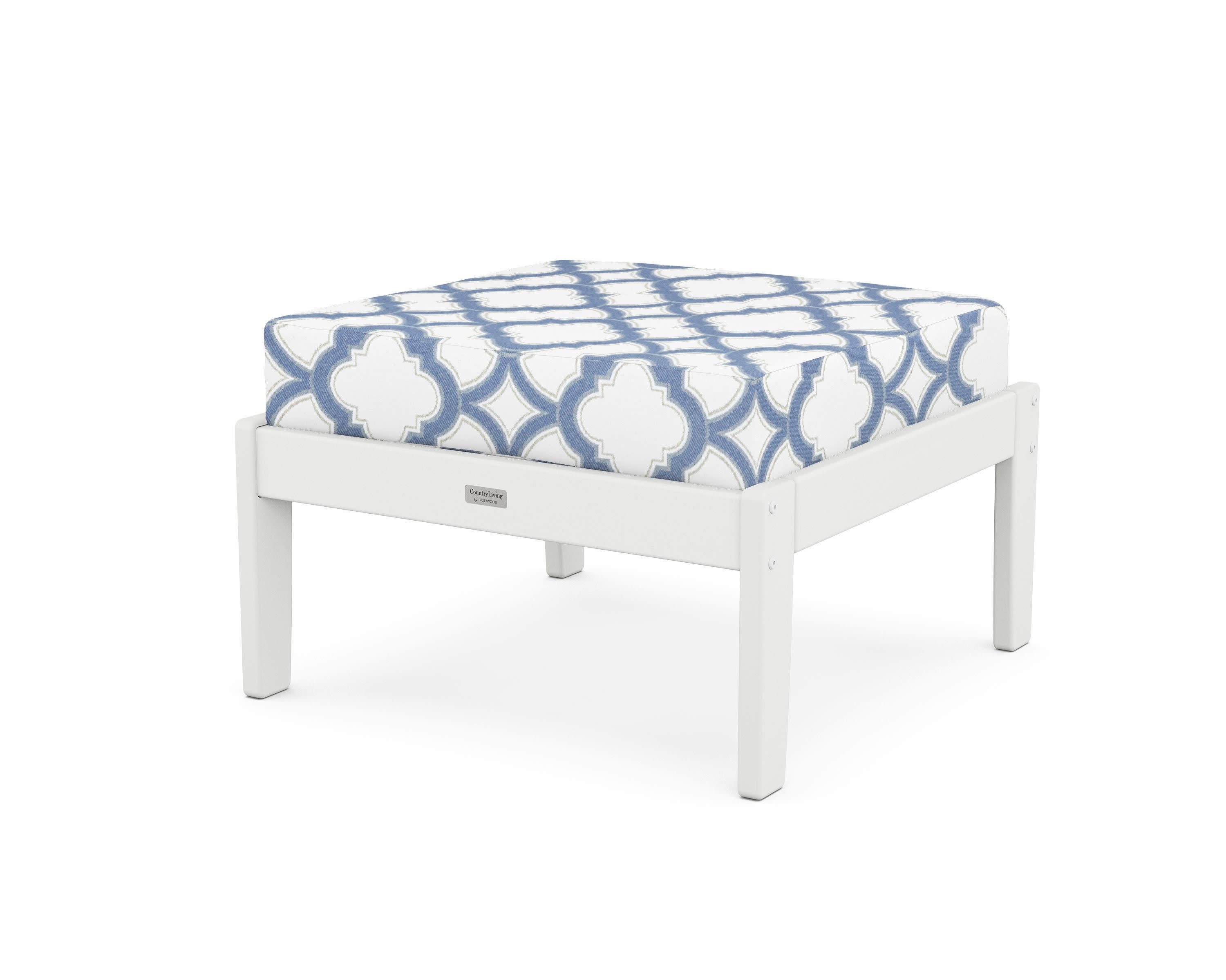 Cottage Deep Seating Ottoman in White / Trellis Sky Blue