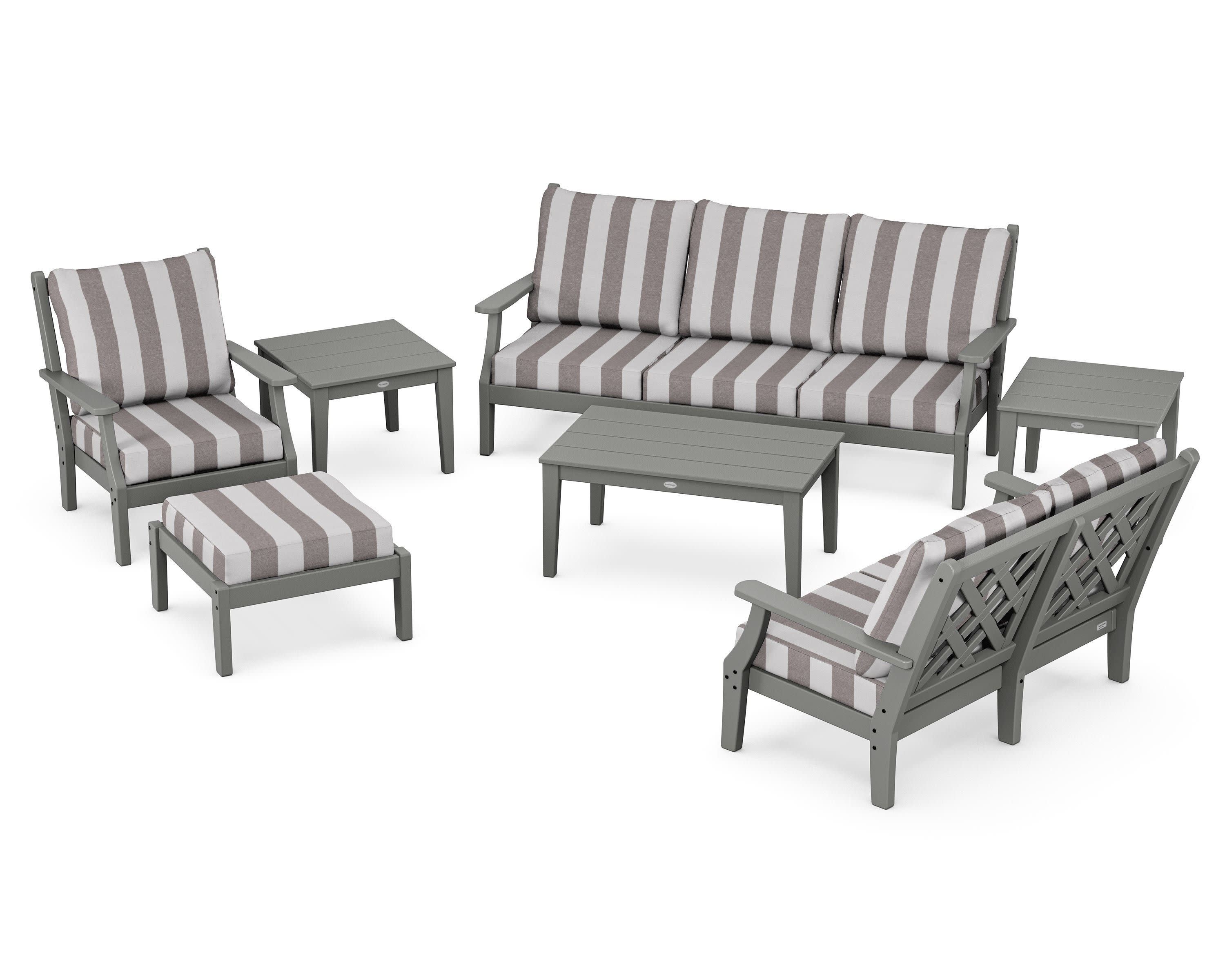 Wovendale 7-Piece Deep Seating Set in Slate Grey / Cabana Stripe Grey Mist
