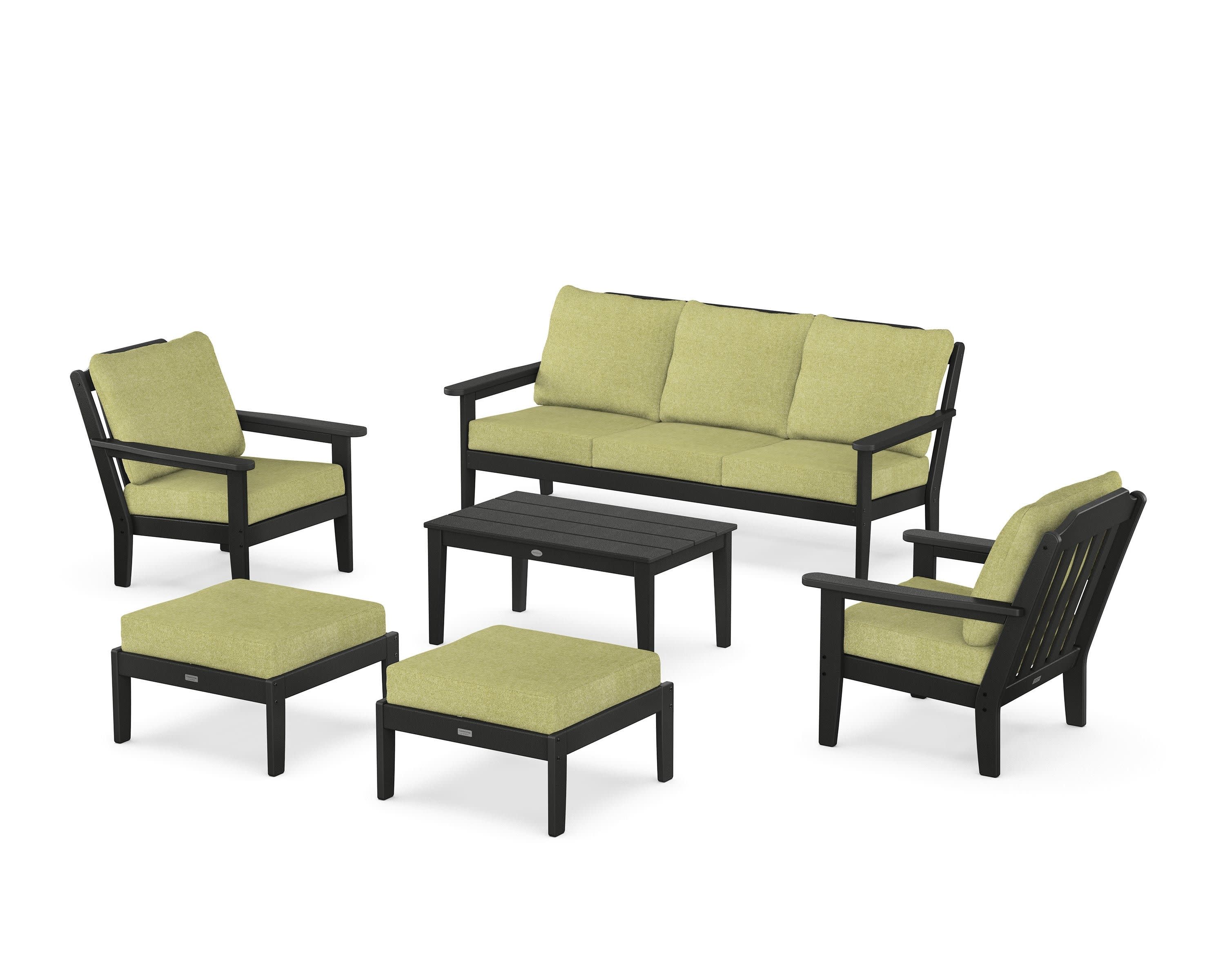 Cottage 6-Piece Lounge Sofa Set in Black / Chartreuse Boucle