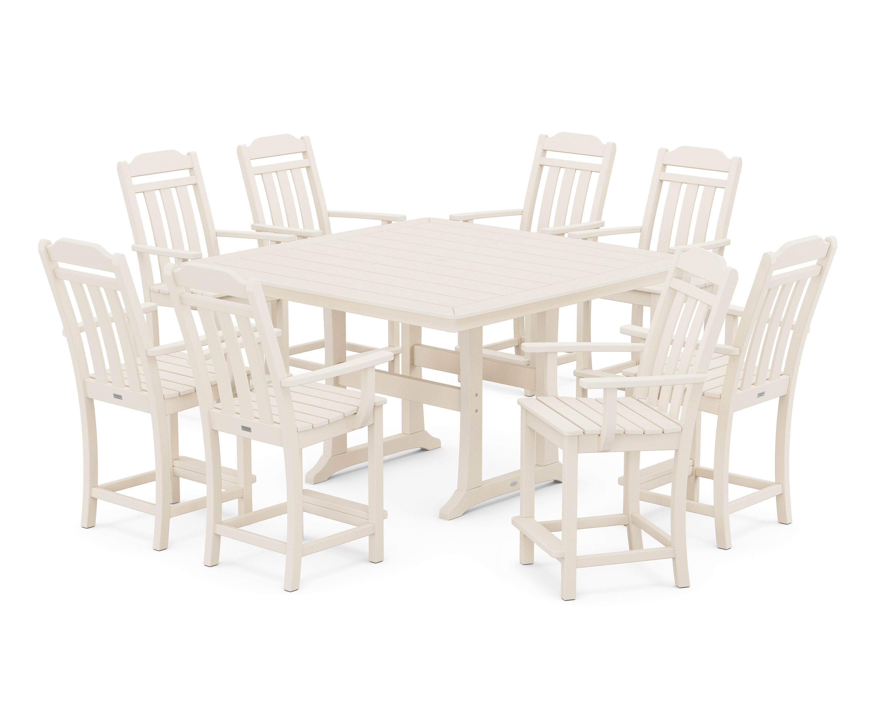 Cottage 9-Piece Square Counter Set with Trestle Legs in Sand