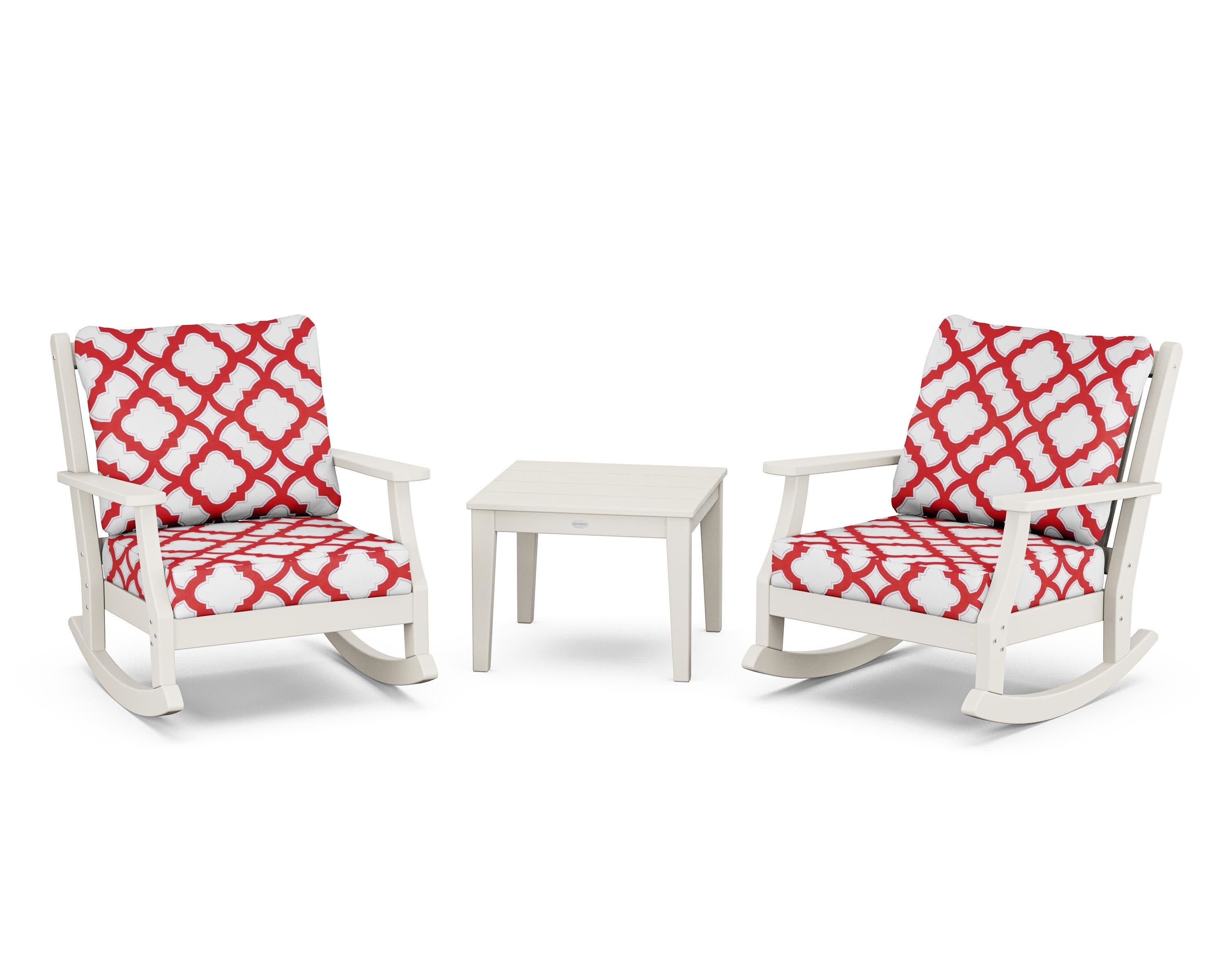 Wovendale 3-Piece Deep Seating Rocker Set in Sand / Trellis Crimson