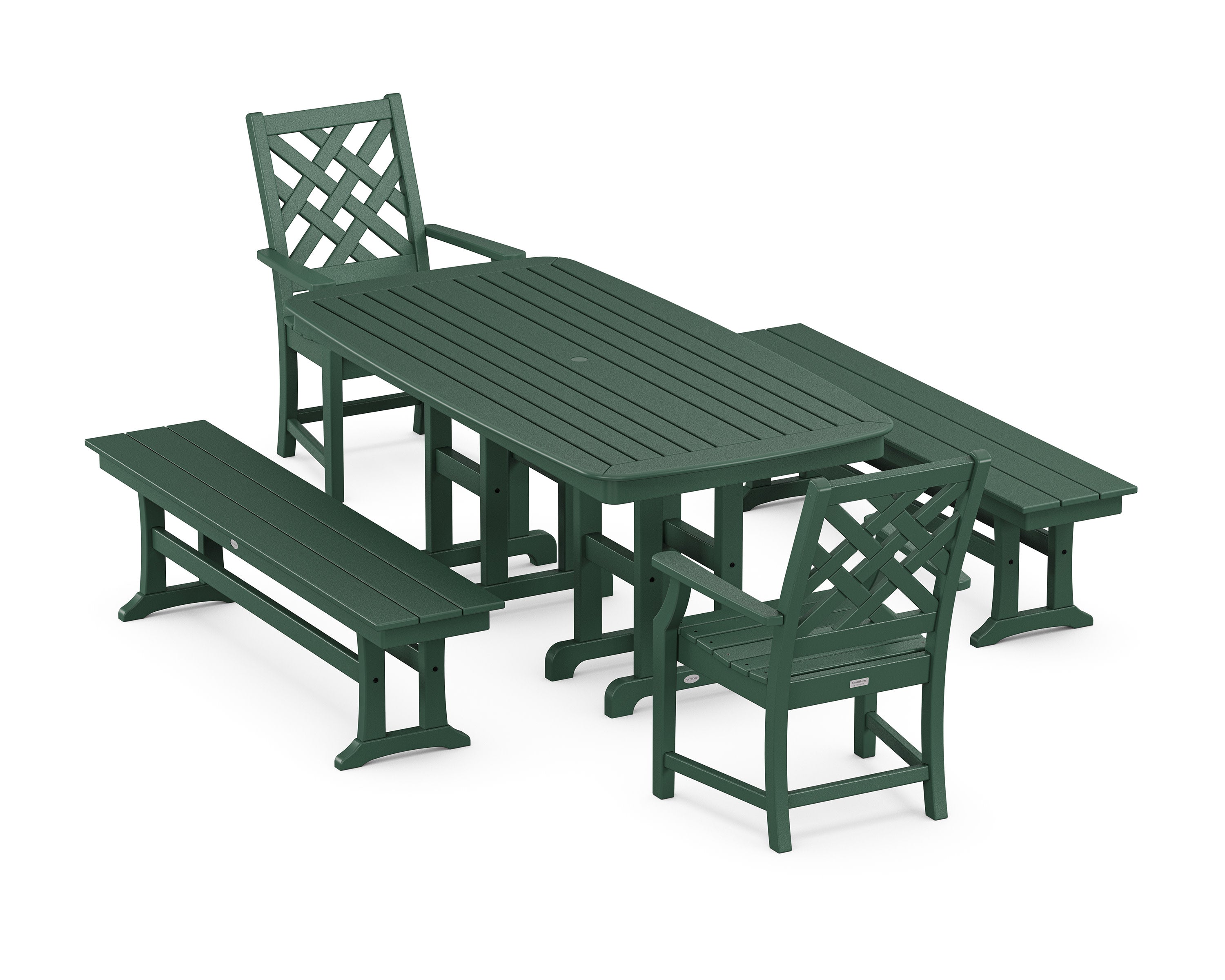 Wovendale 5-Piece Dining Set with Benches in Green