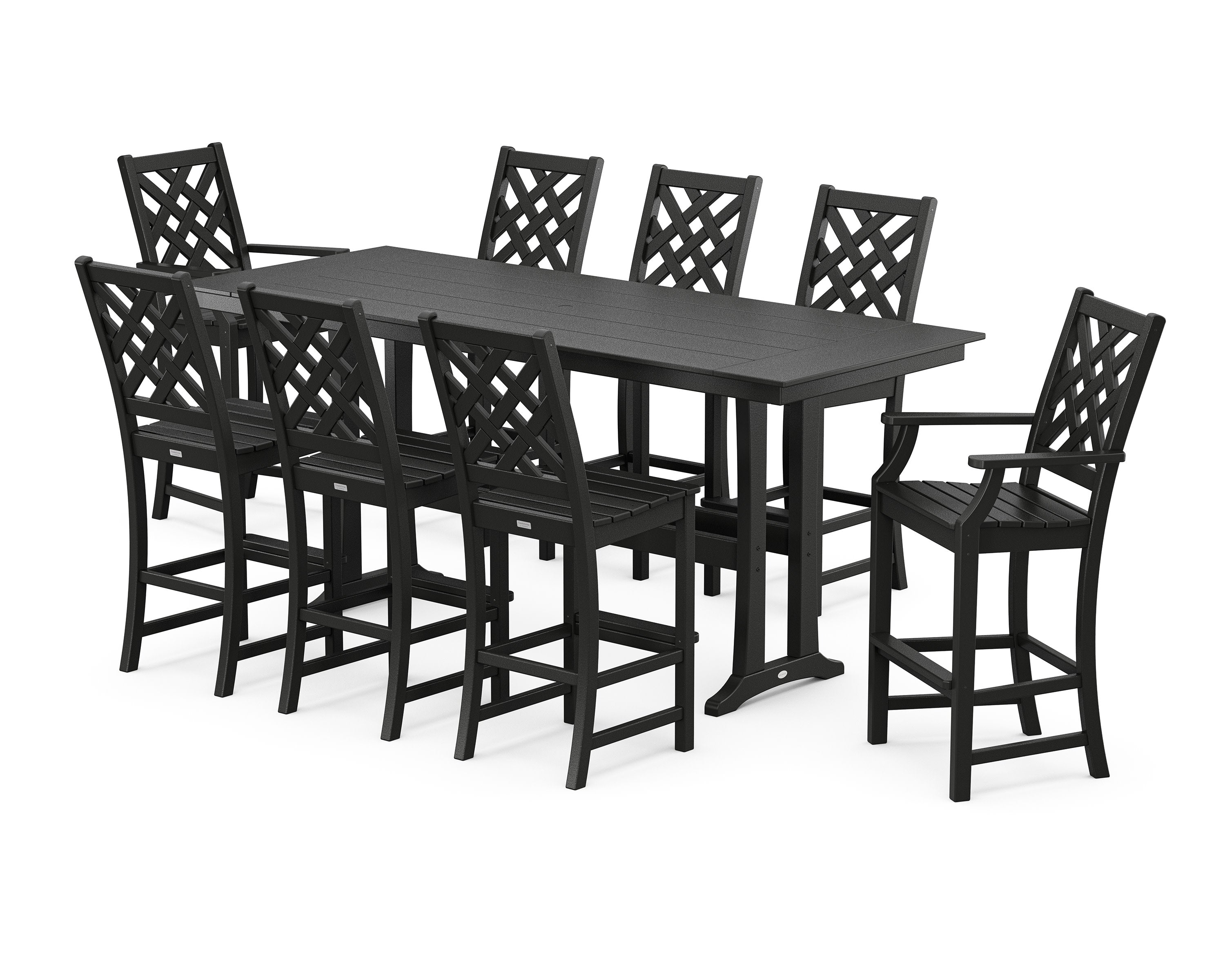 Wovendale 9-Piece Farmhouse Bar Set with Trestle Legs in Black