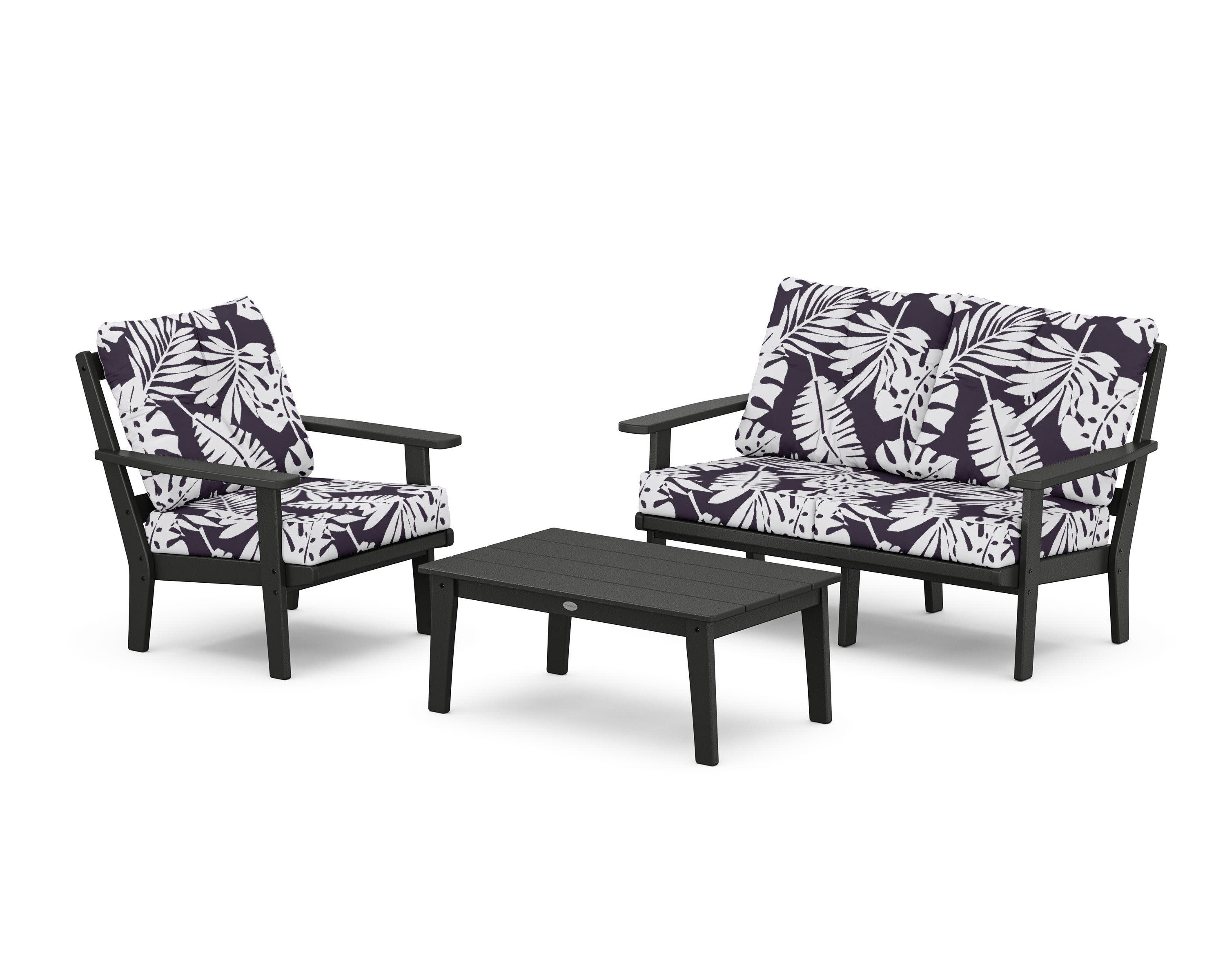Prairie 3-Piece Deep Seating Set with Loveseat in Black / Leaf Navy