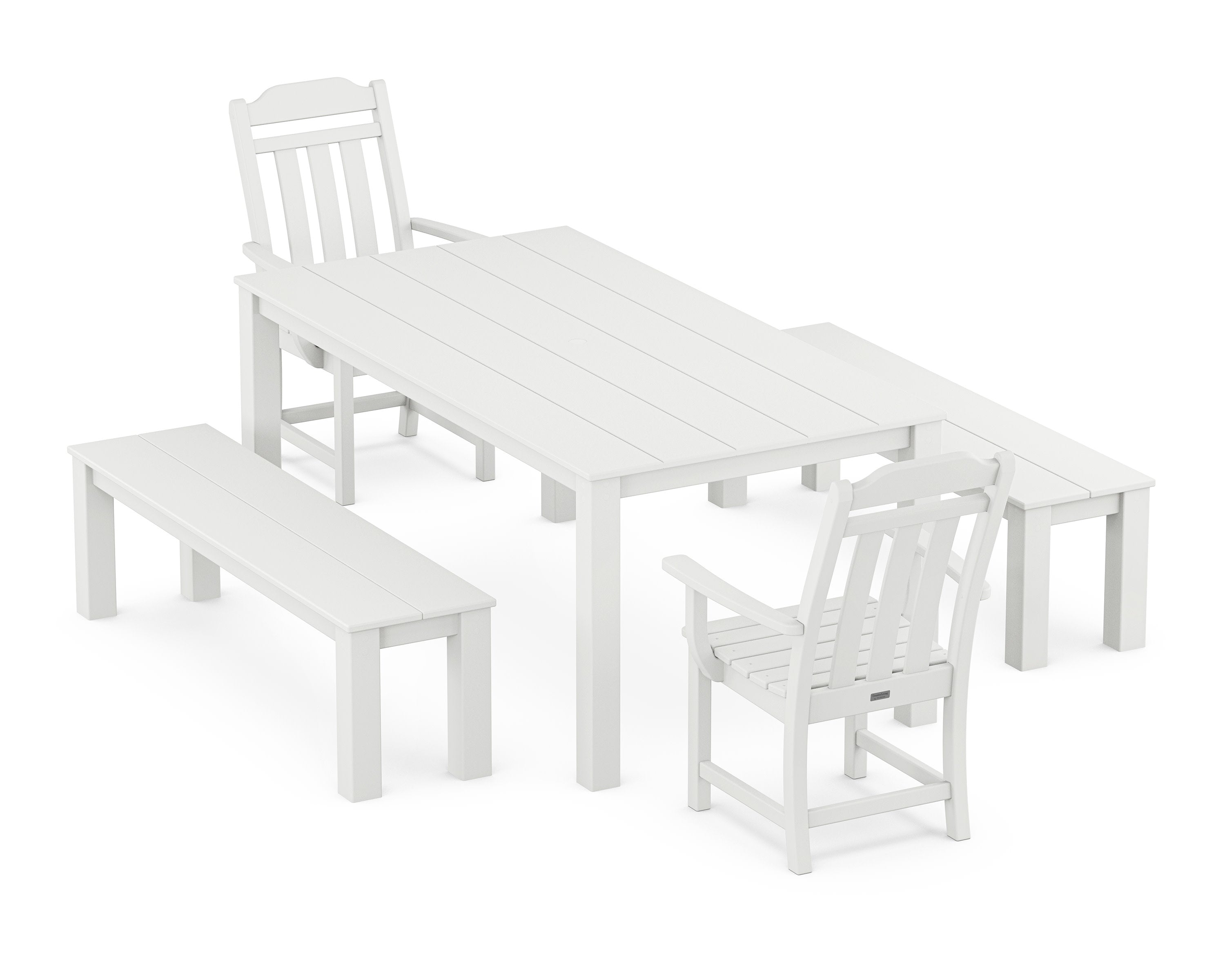 Cottage 5-Piece Parsons Dining Set with Benches in White