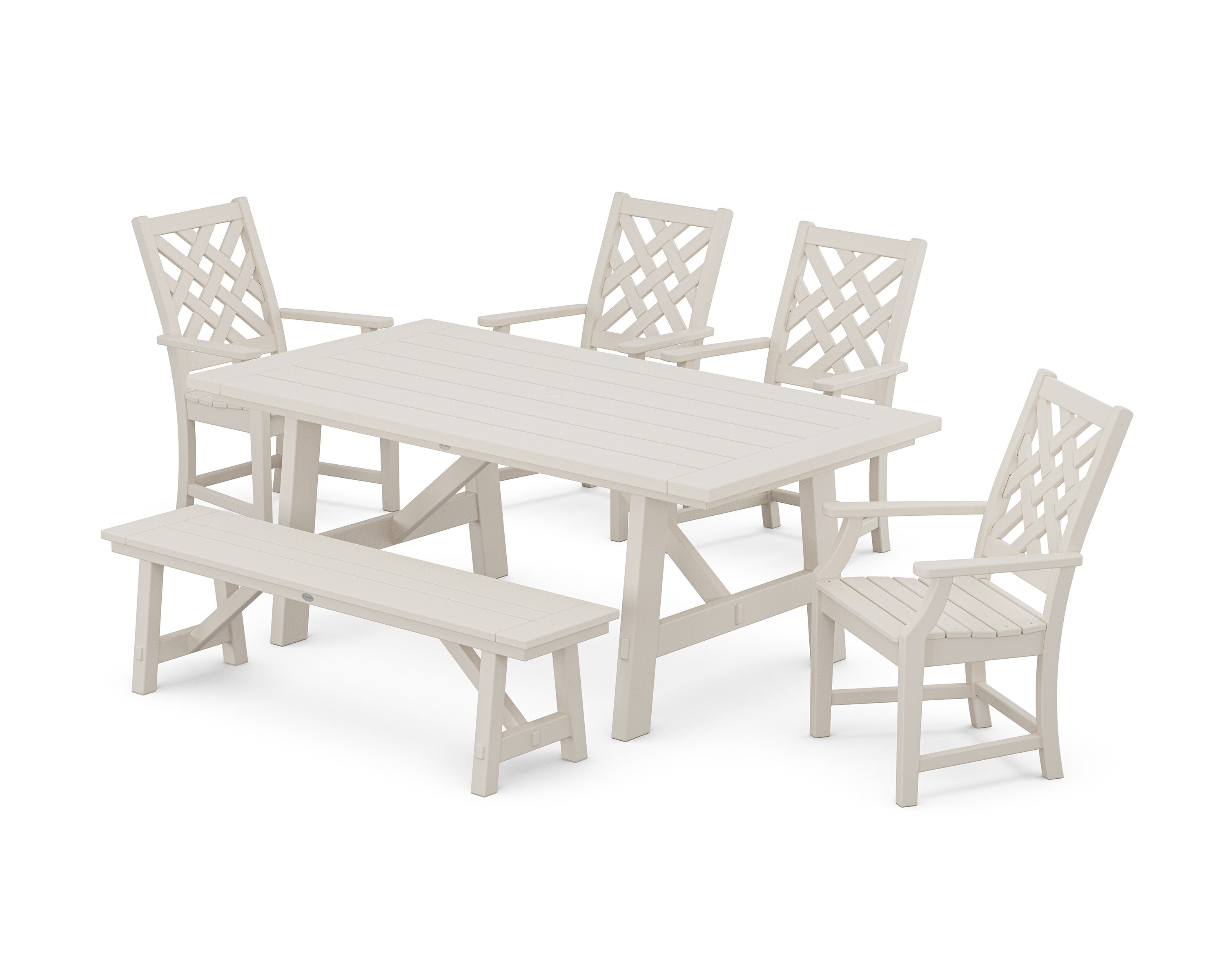 Wovendale 6-Piece Rustic Farmhouse Dining Set with Bench in Sand