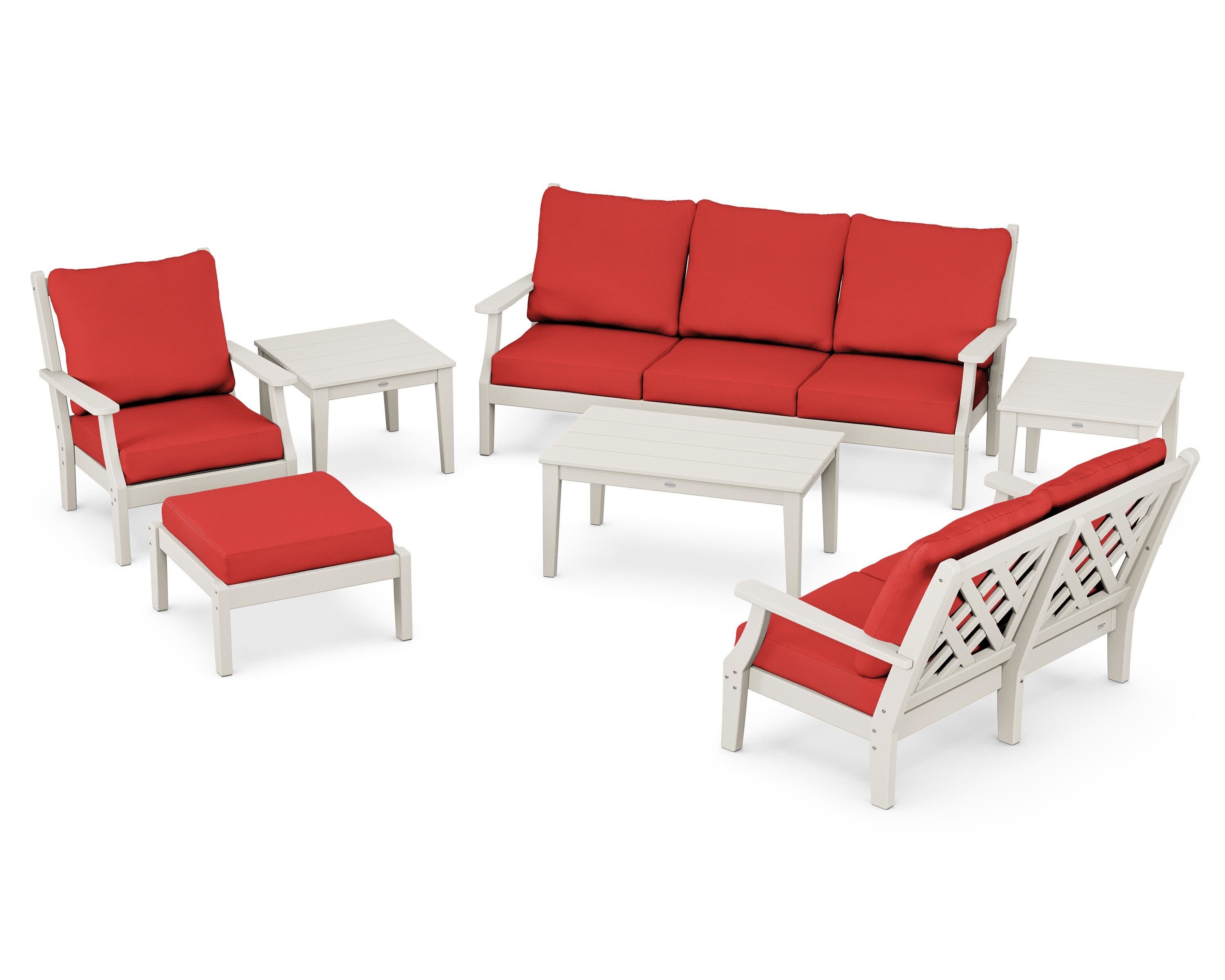 Wovendale 7-Piece Deep Seating Set in Sand / Crimson Linen