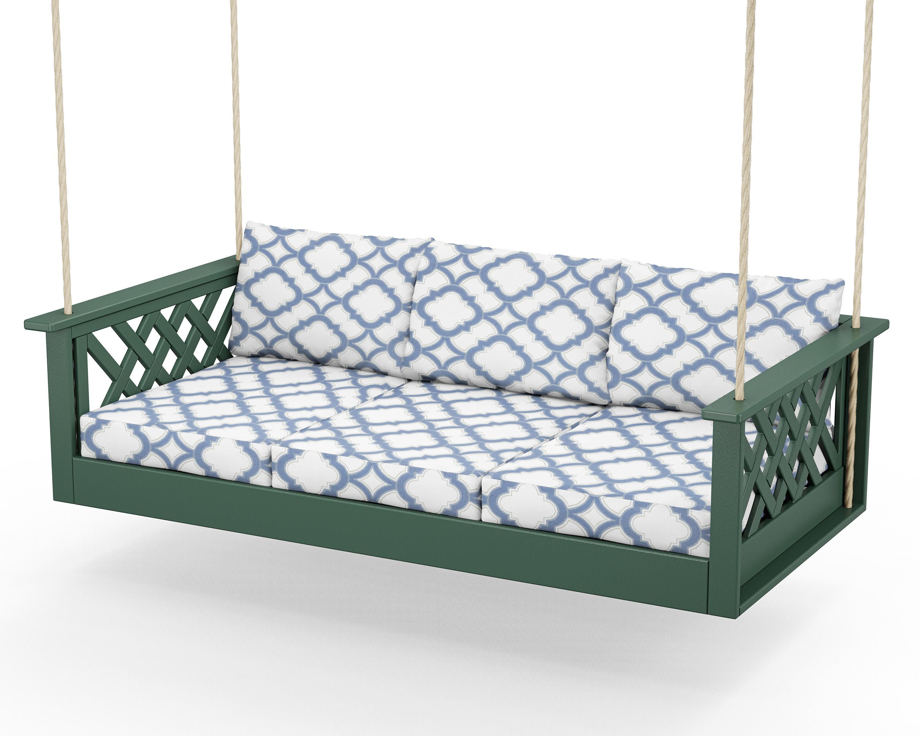 Wovendale Daybed Swing in Green / Trellis Sky Blue