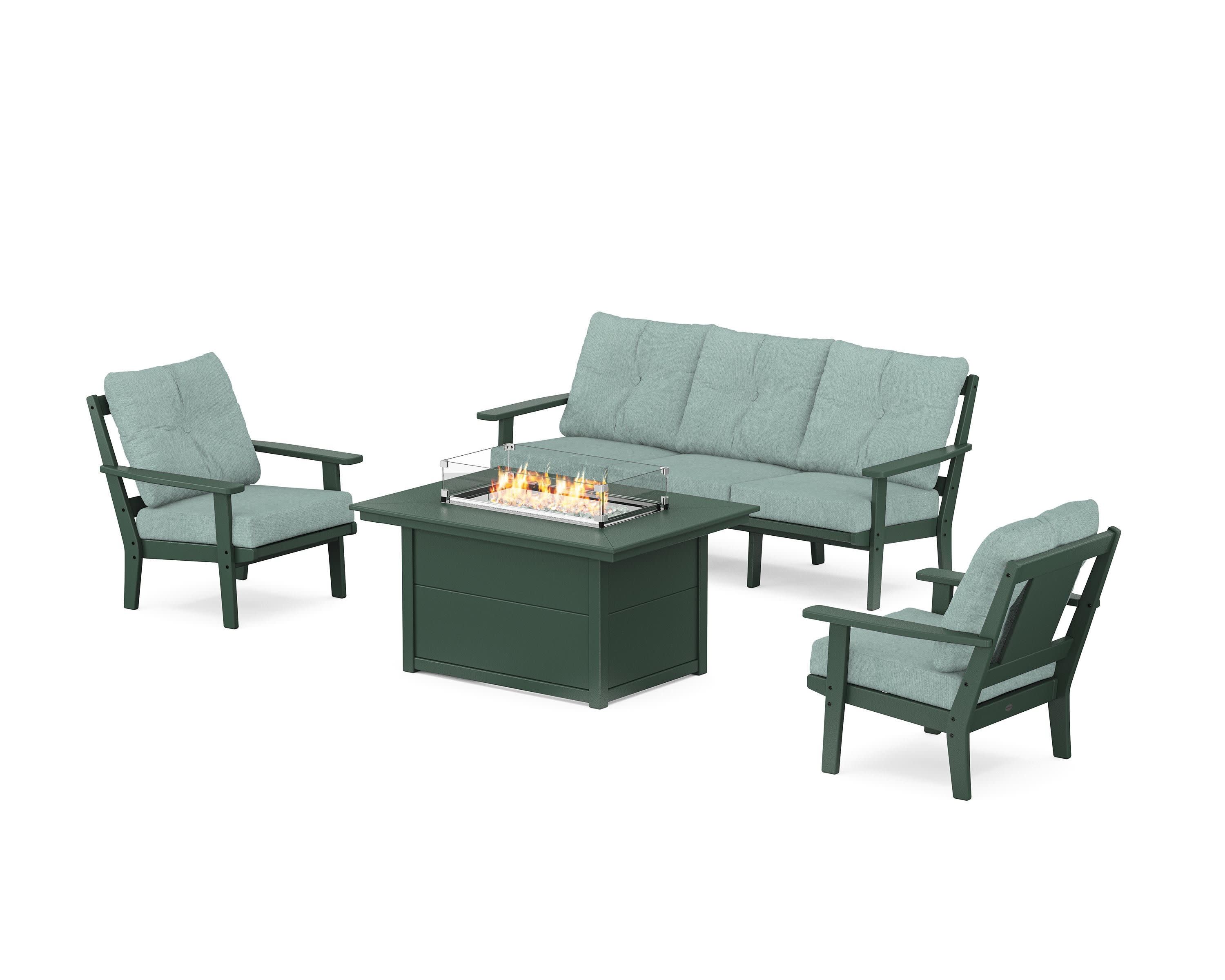 Prairie Deep Seating Fire Pit Table Set in Green / Glacier Spa