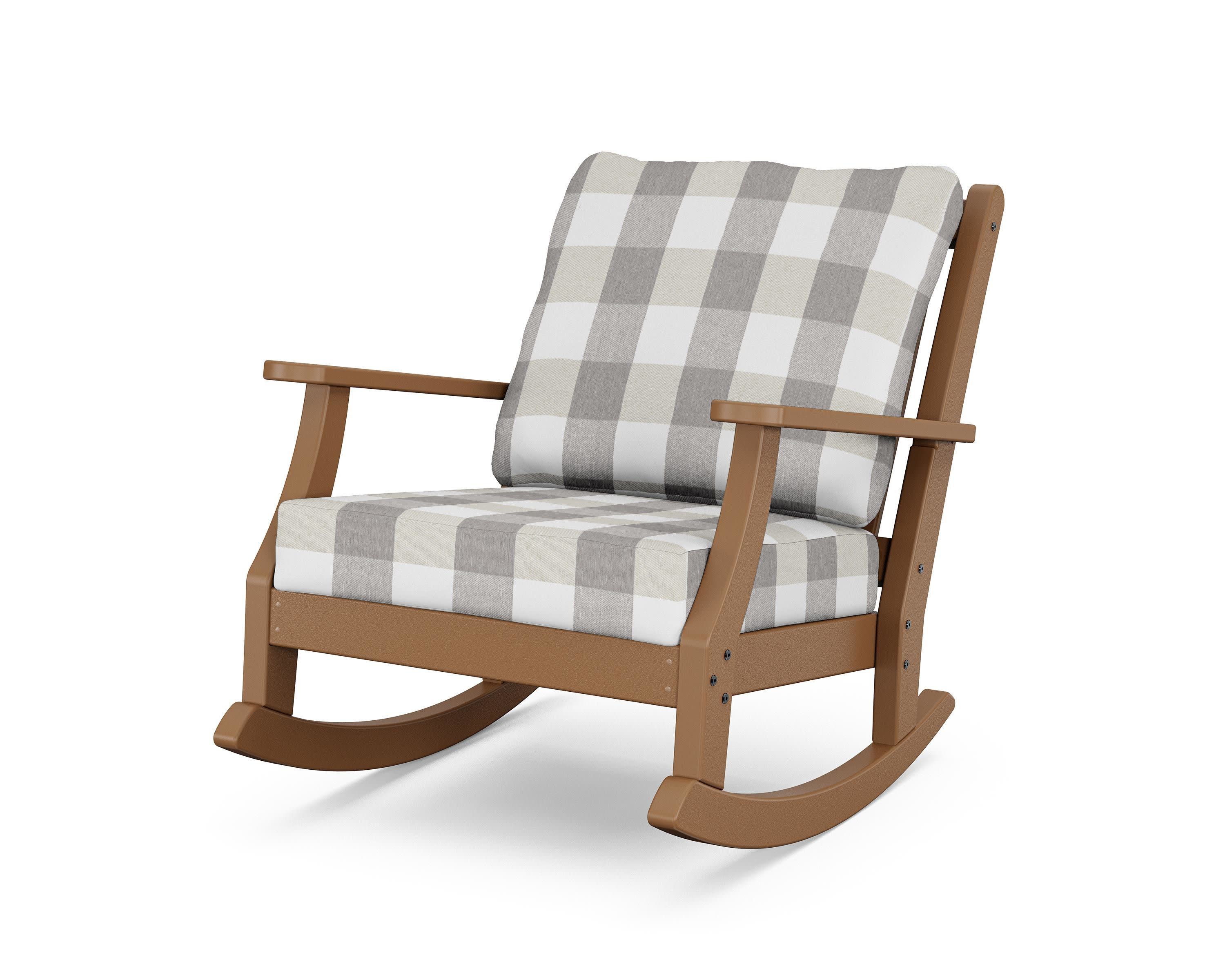 Wovendale Deep Seating Rocking Chair in Teak / Buffalo Plaid Grey Mist