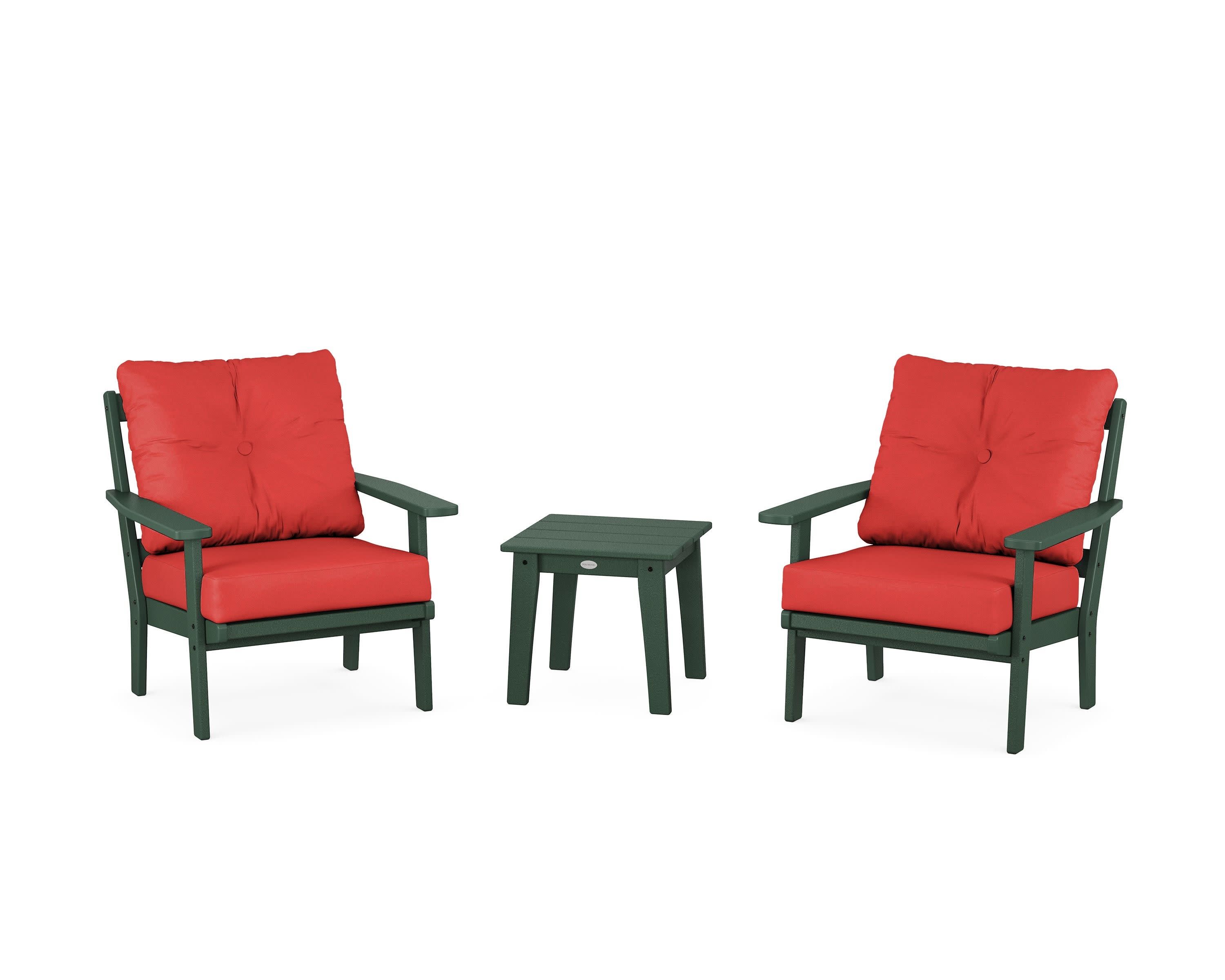 Prairie 3-Piece Deep Seating Set in Green / Crimson Linen