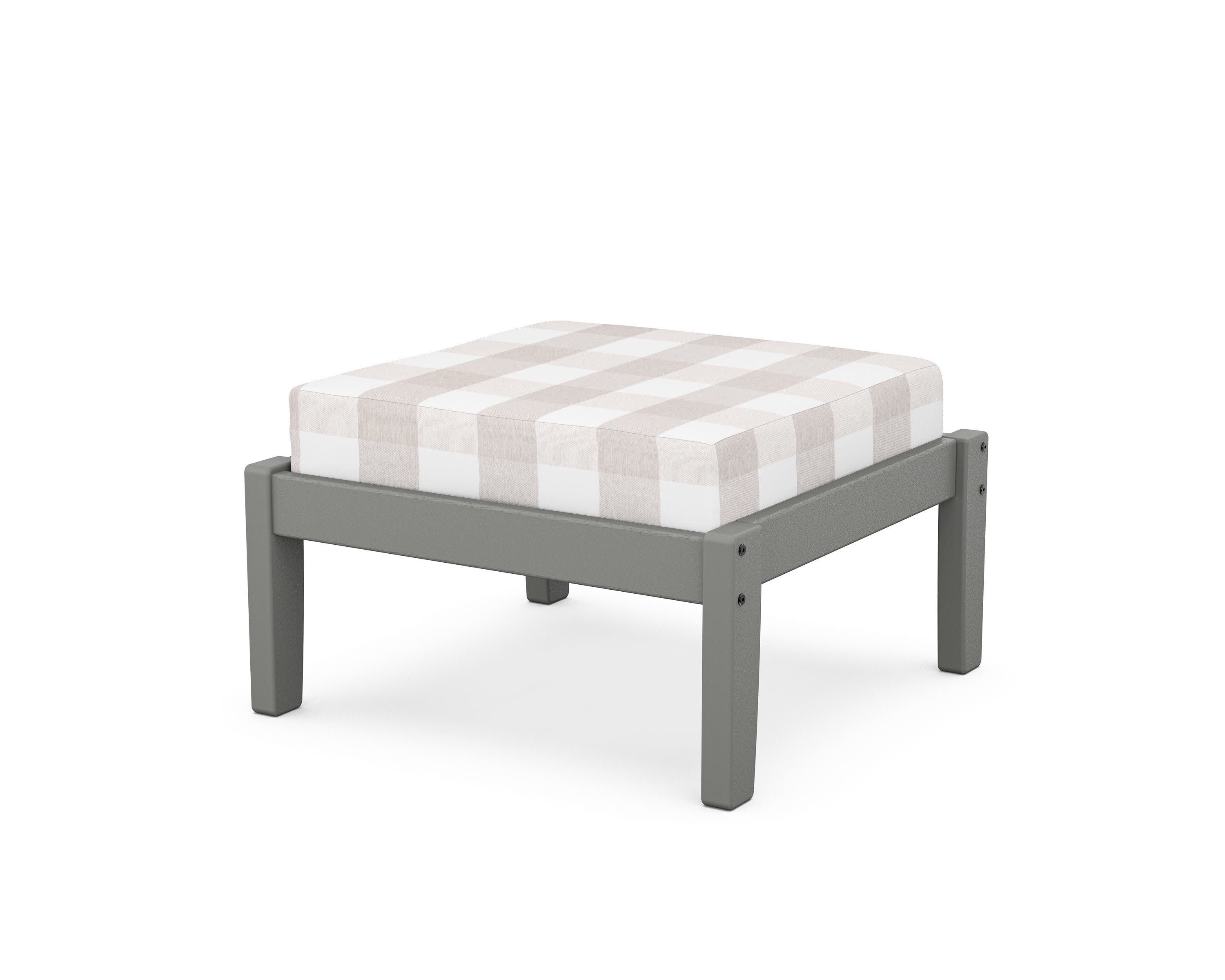 Deep Seating Ottoman in Slate Grey / Buffalo Plaid Dune Burlap