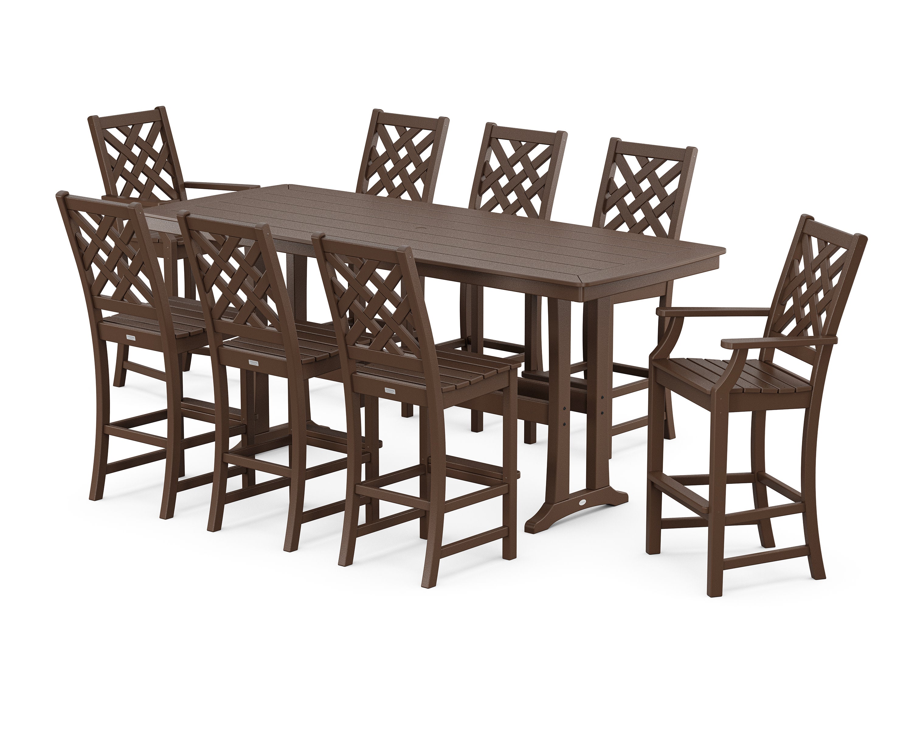 Wovendale 9-Piece Bar Set with Trestle Legs in Mahogany