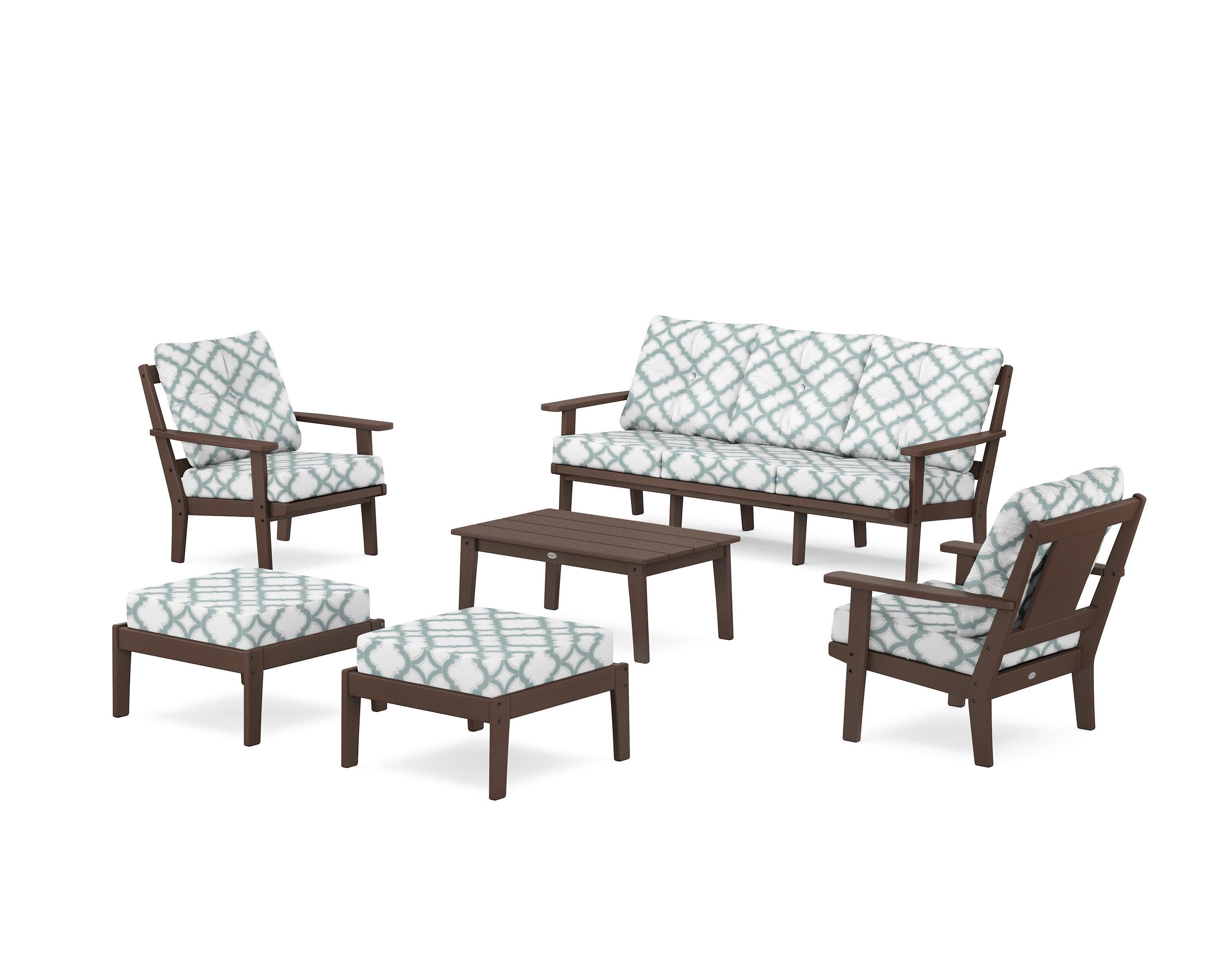 Prairie 6-Piece Lounge Sofa Set in Mahogany / Trellis Glacier Spa