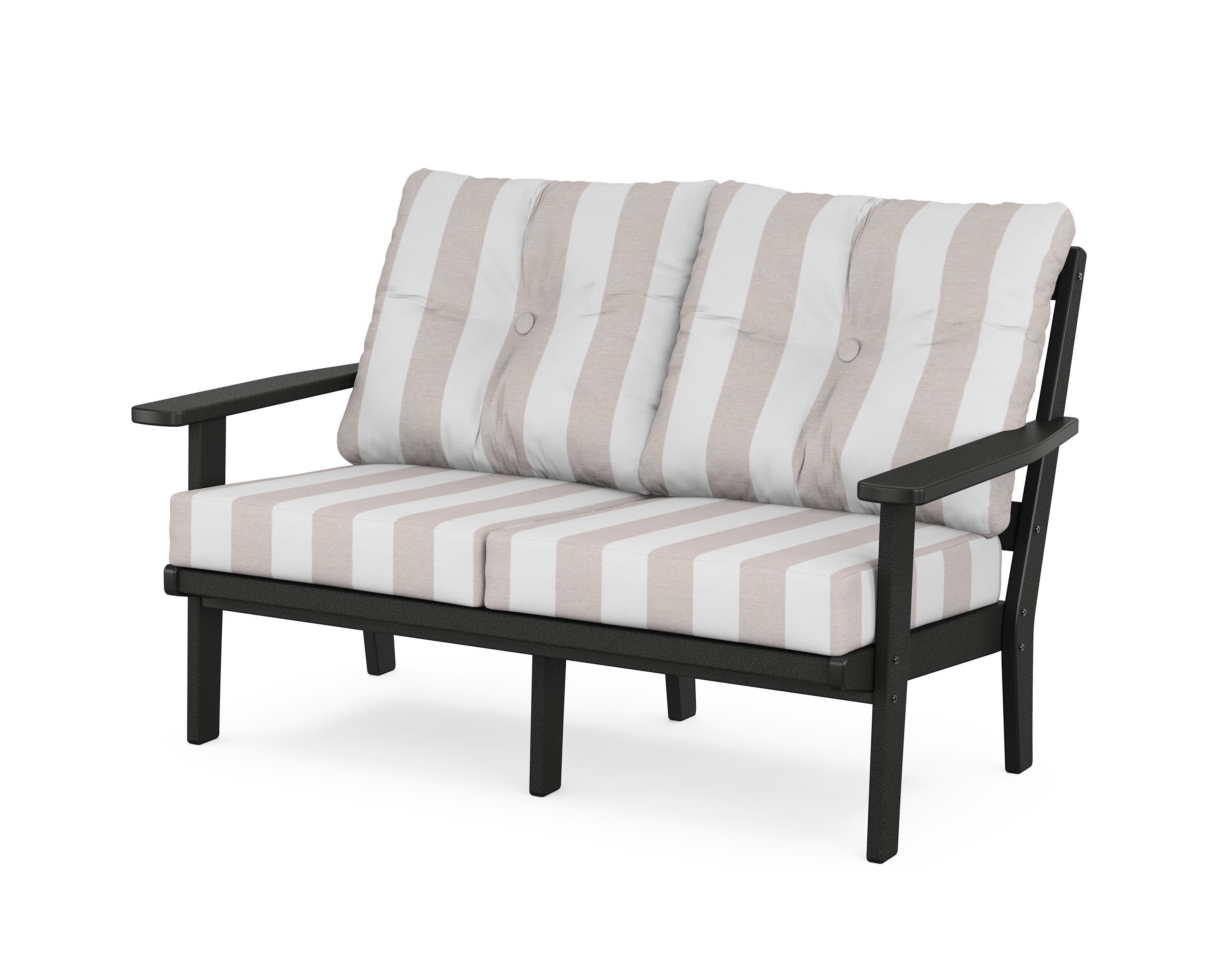 Prairie Deep SeatingLoveseat in Black / Cabana Stripe Dune Burlap