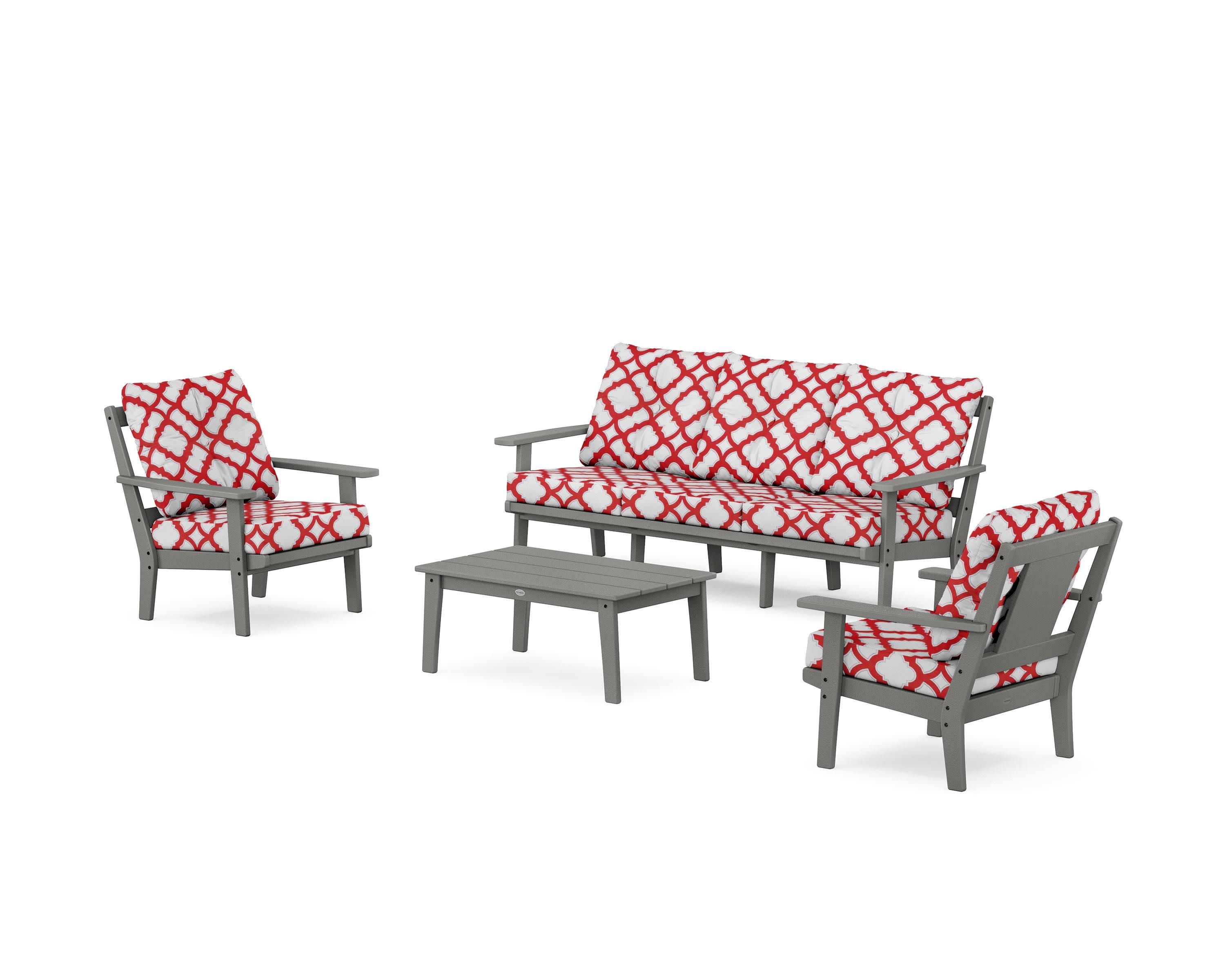 Prairie 4-Piece Deep Seating Set with Sofa in Slate Grey / Trellis Crimson