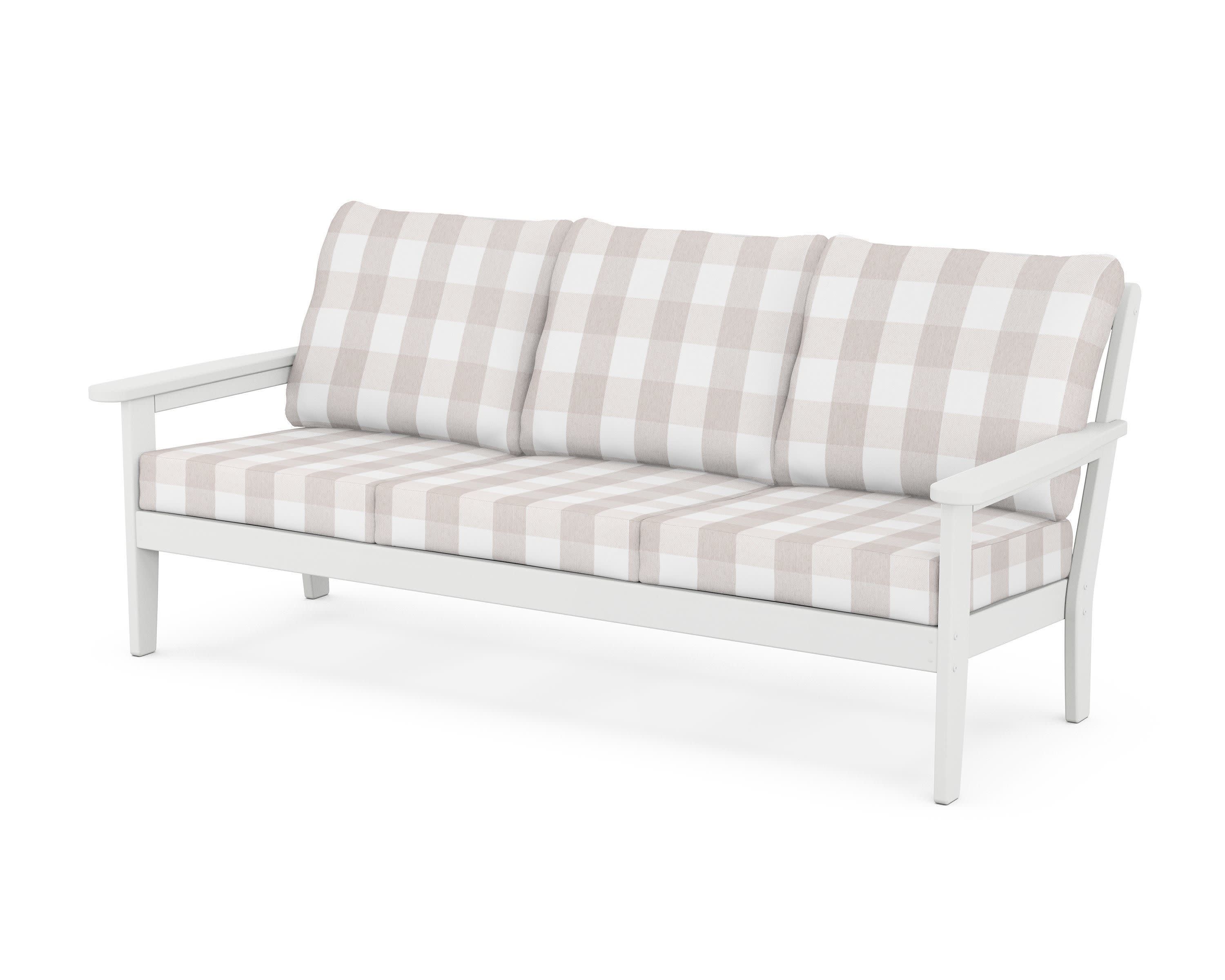Cottage Deep Seating Sofa in White / Buffalo Plaid Dune Burlap