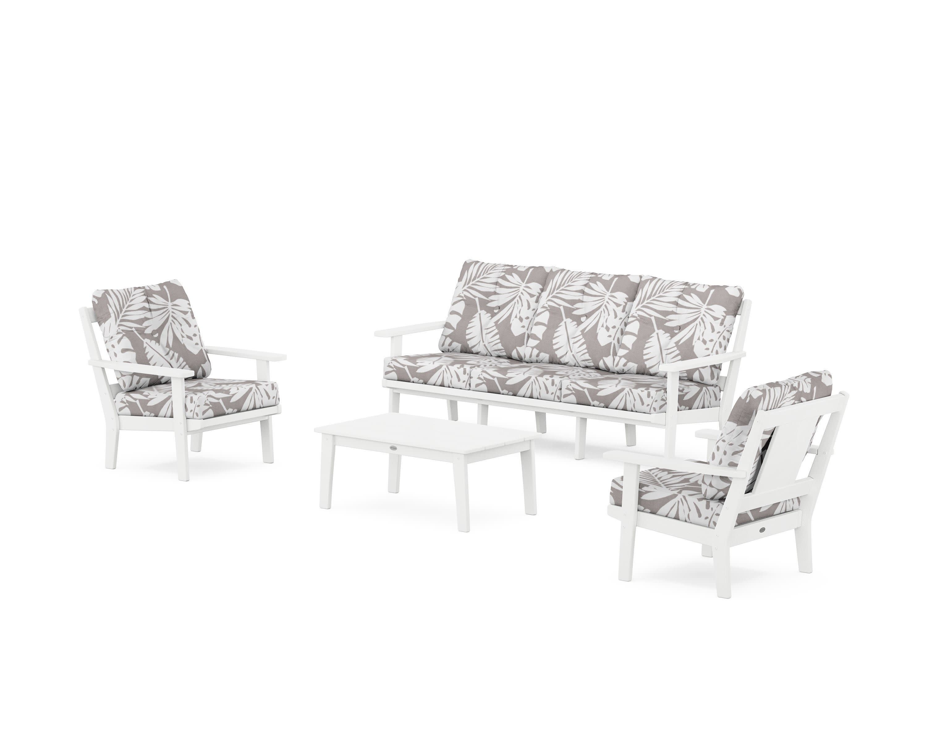 Prairie 4-Piece Deep Seating Set with Sofa in White / Leaf Grey Mist