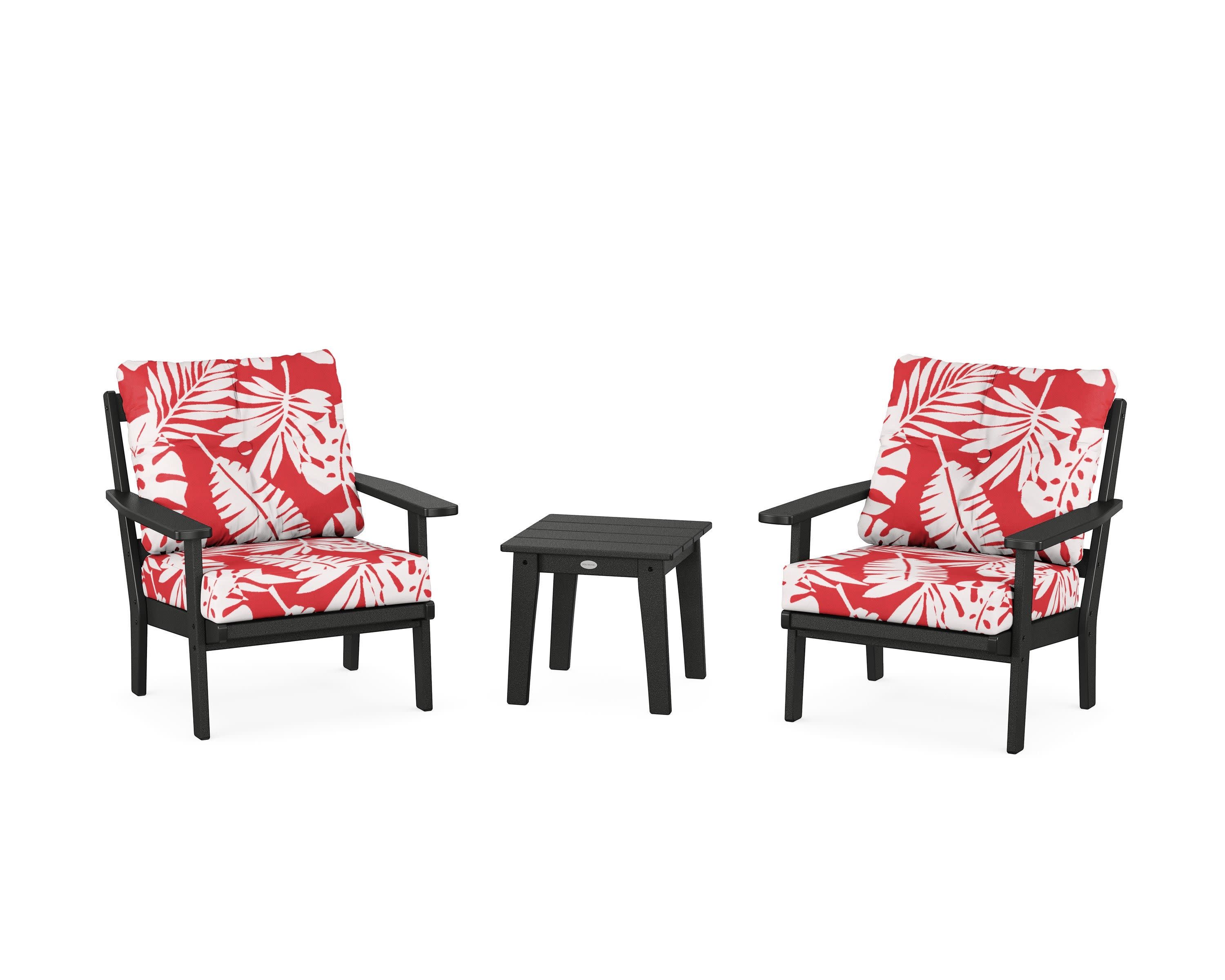 Prairie 3-Piece Deep Seating Set in Black / Leaf Crimson