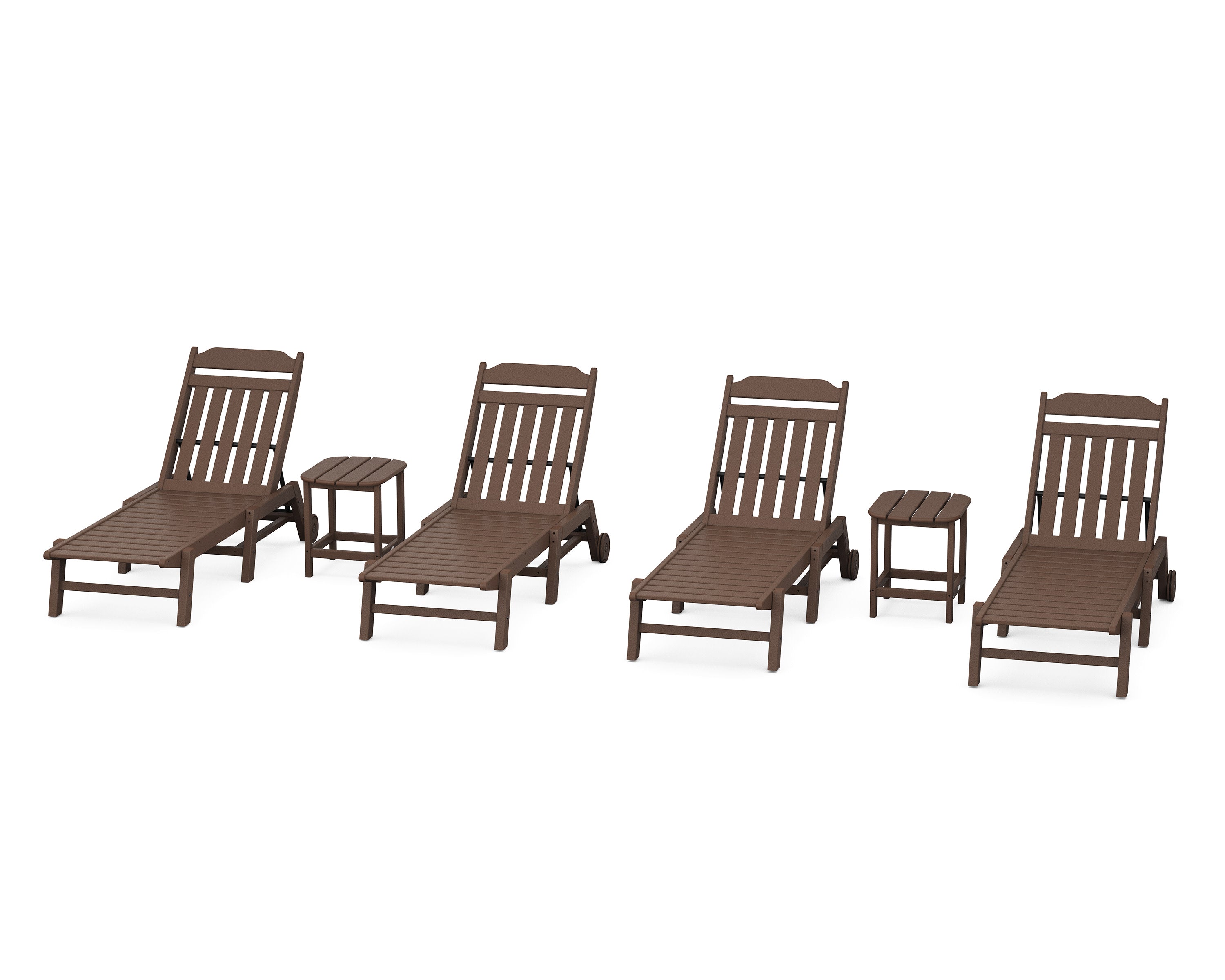 Cottage 6-Piece Chaise Set with Wheels in Mahogany