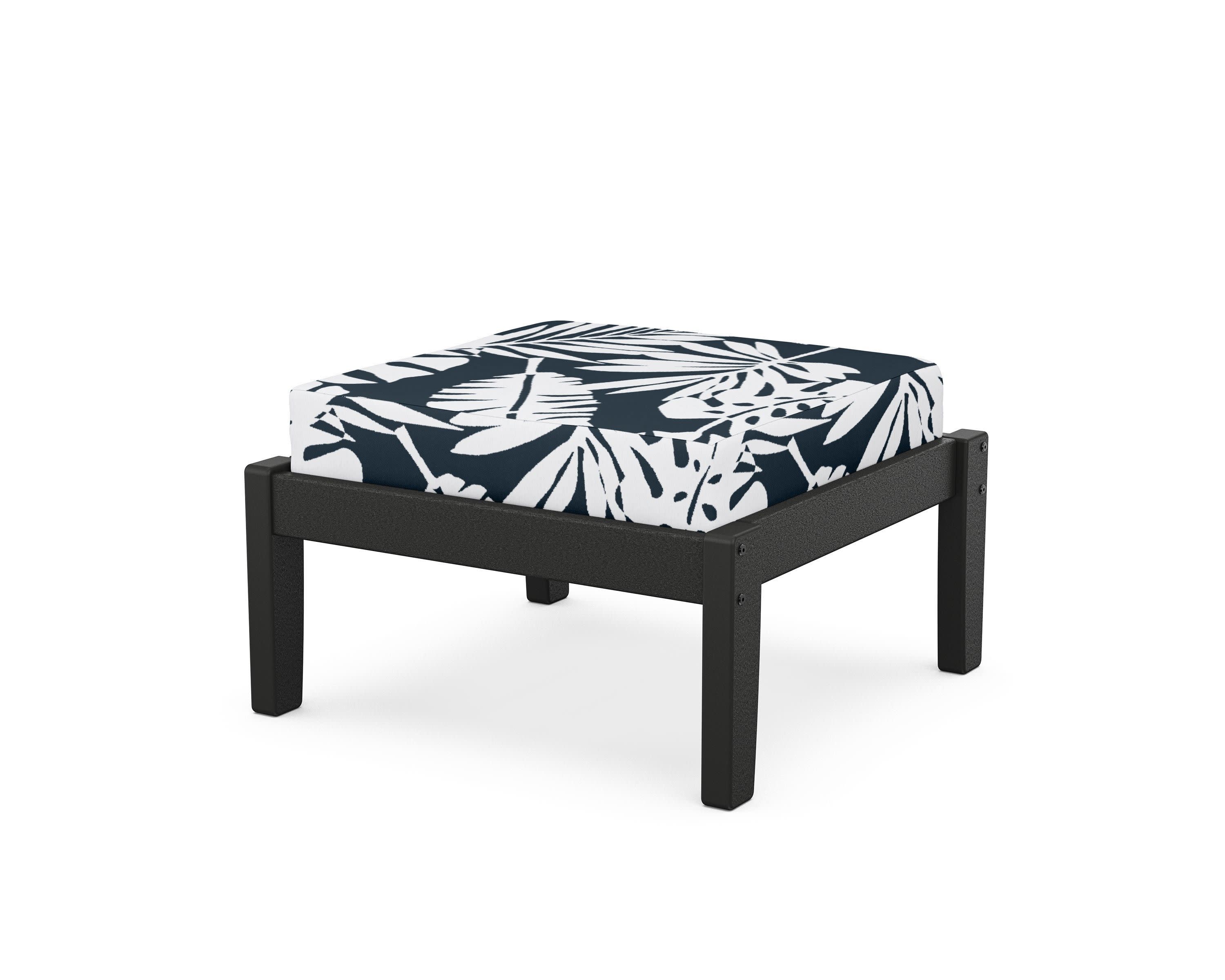 Deep Seating Ottoman in Black / Leaf Marine Indigo