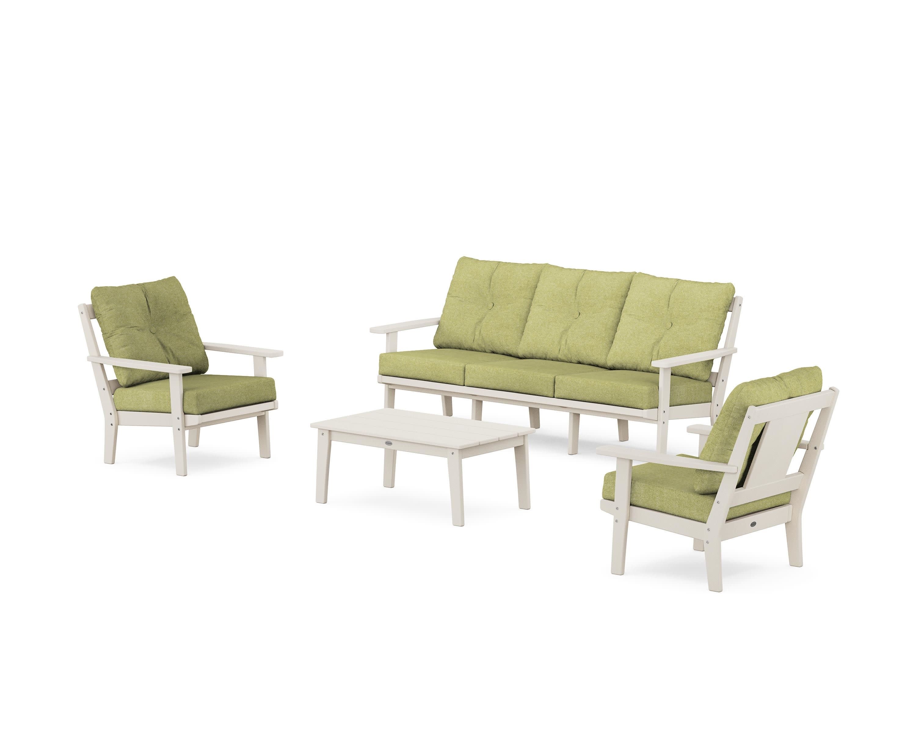 Prairie 4-Piece Deep Seating Set with Sofa in Sand / Chartreuse Boucle