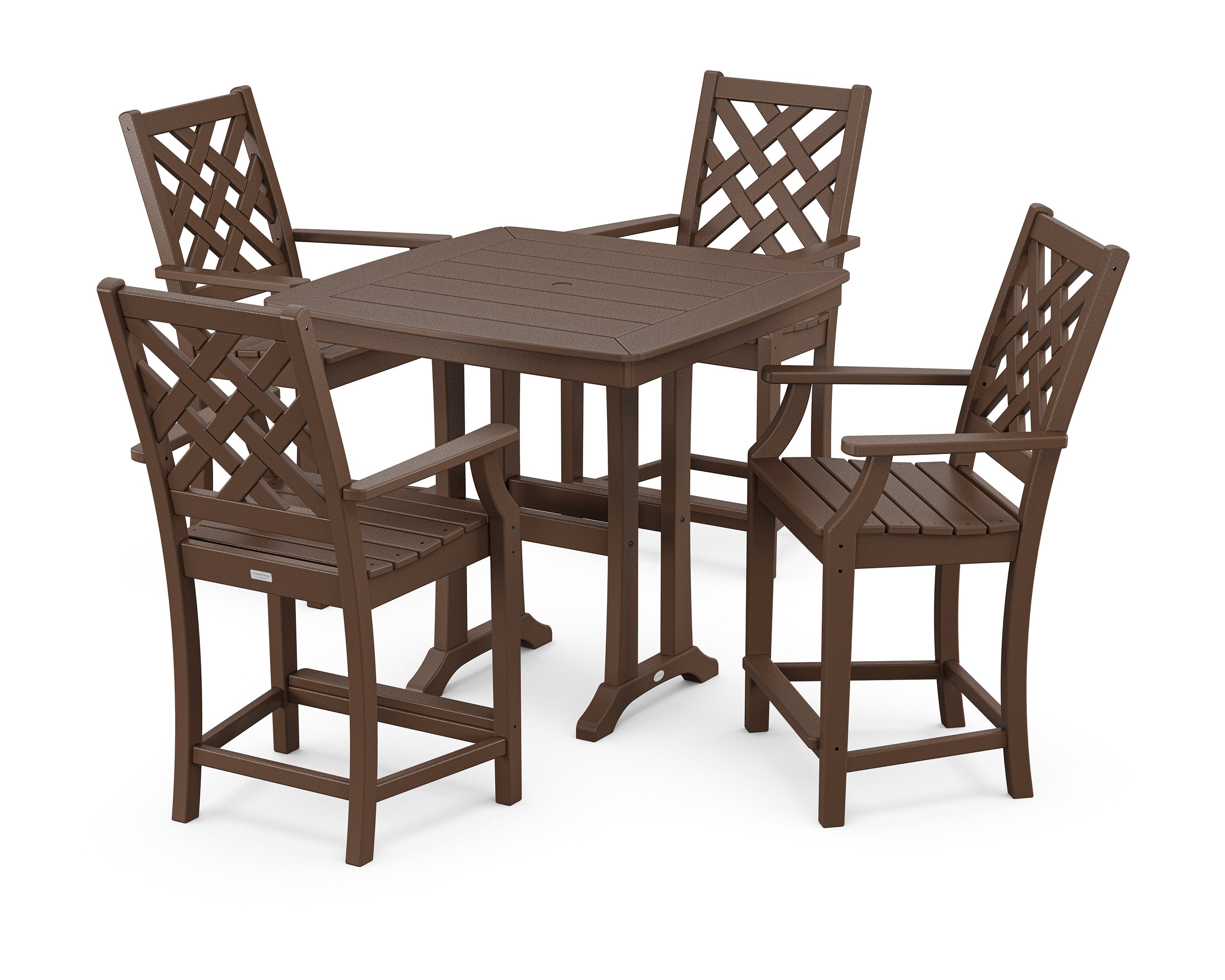 Wovendale 5-Piece Counter Set with Trestle Legs in Mahogany