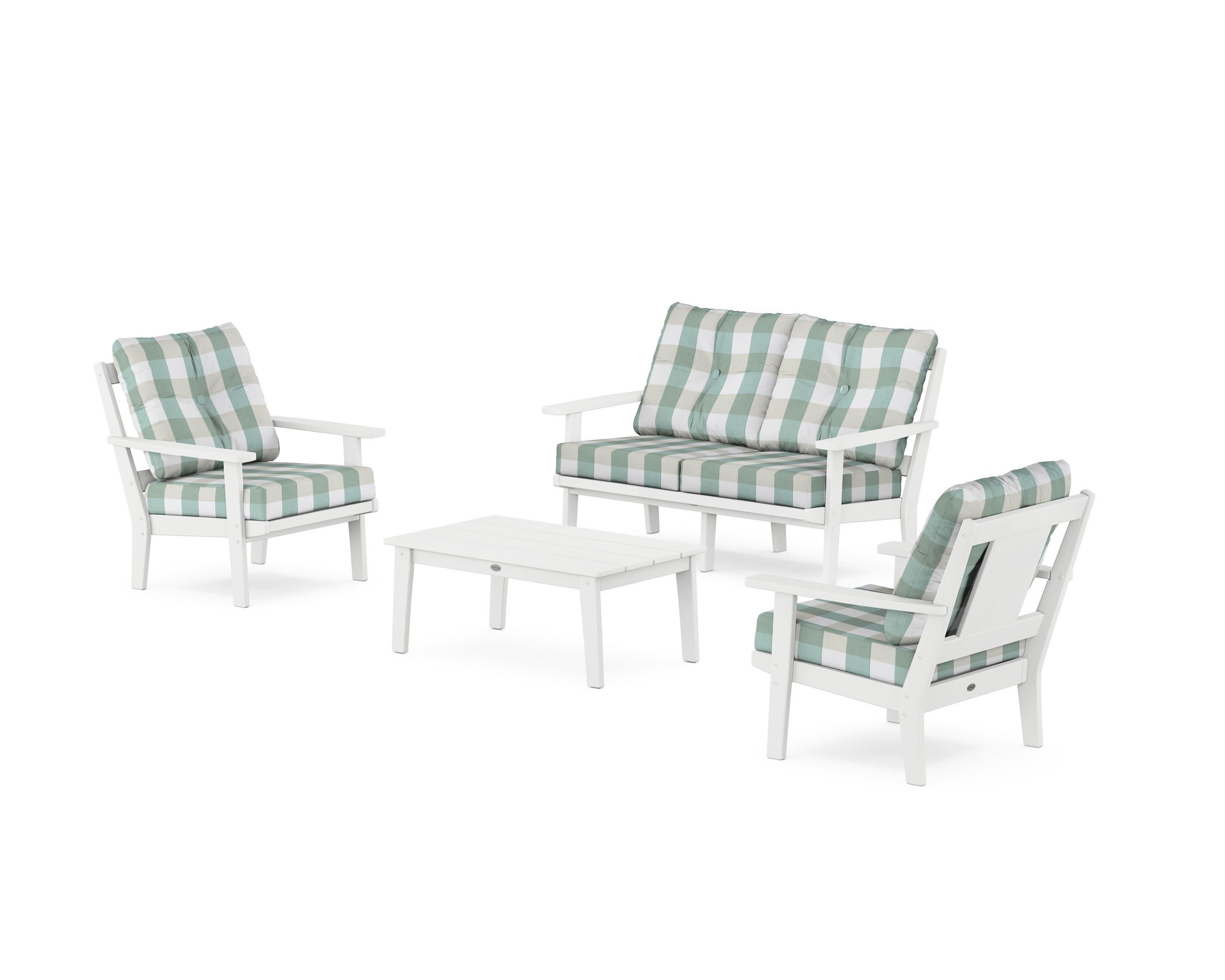 Prairie 4-Piece Deep Seating Set with Loveseat in White / Buffalo Plaid Glacier Spa