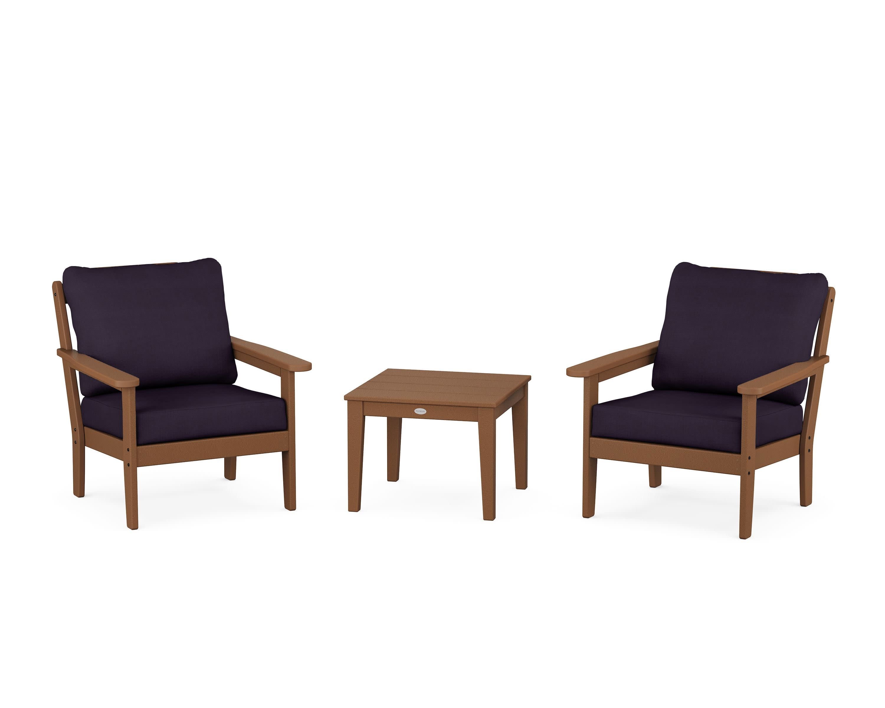 Cottage 3-Piece Deep Seating Set in Teak / Navy Linen