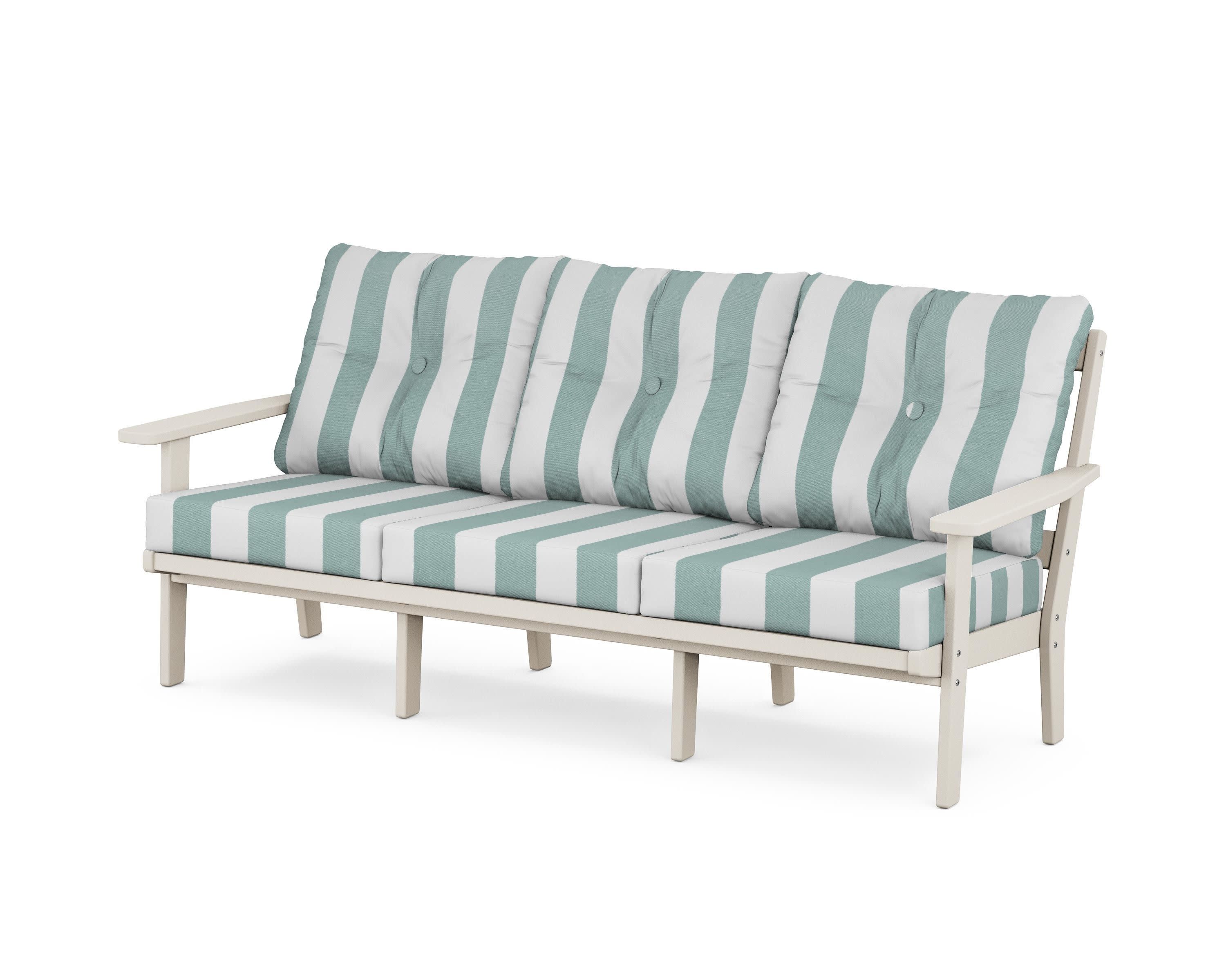 PrairieDeep Seating Sofa in Sand / Cabana Stripe Glacier Spa