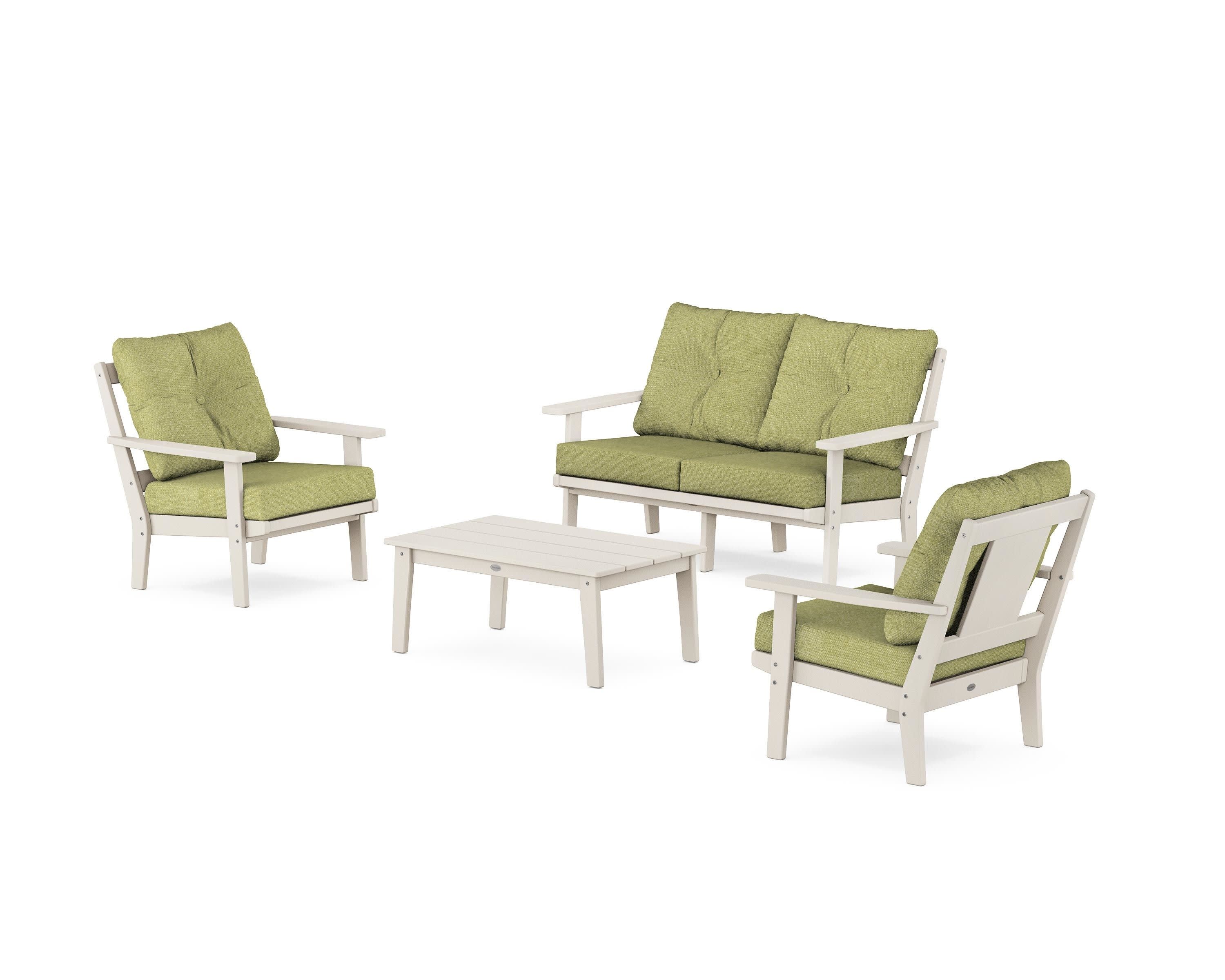 Prairie 4-Piece Deep Seating Set with Loveseat in Sand / Chartreuse Boucle