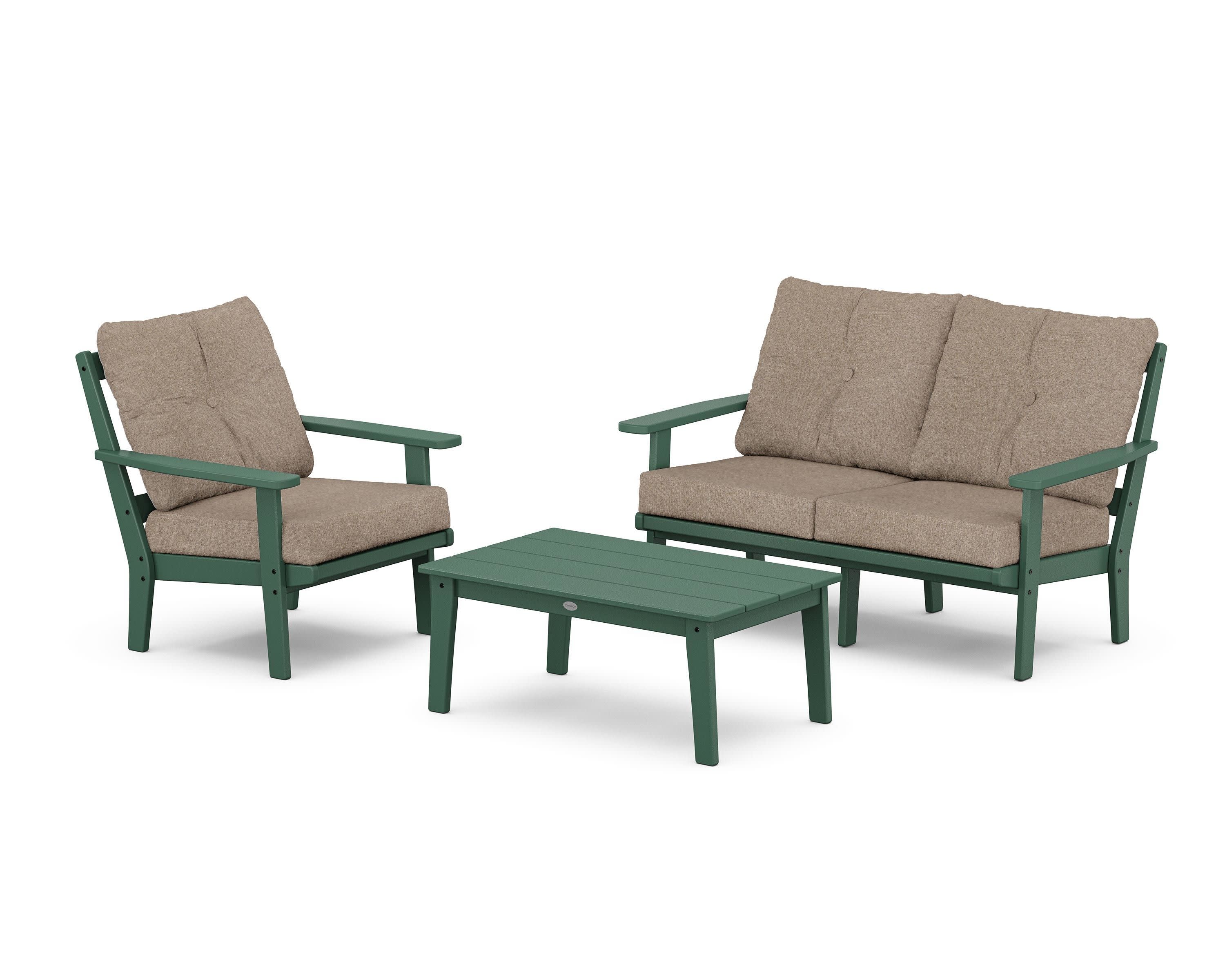 Prairie 3-Piece Deep Seating Set with Loveseat in Green / Spiced Burlap