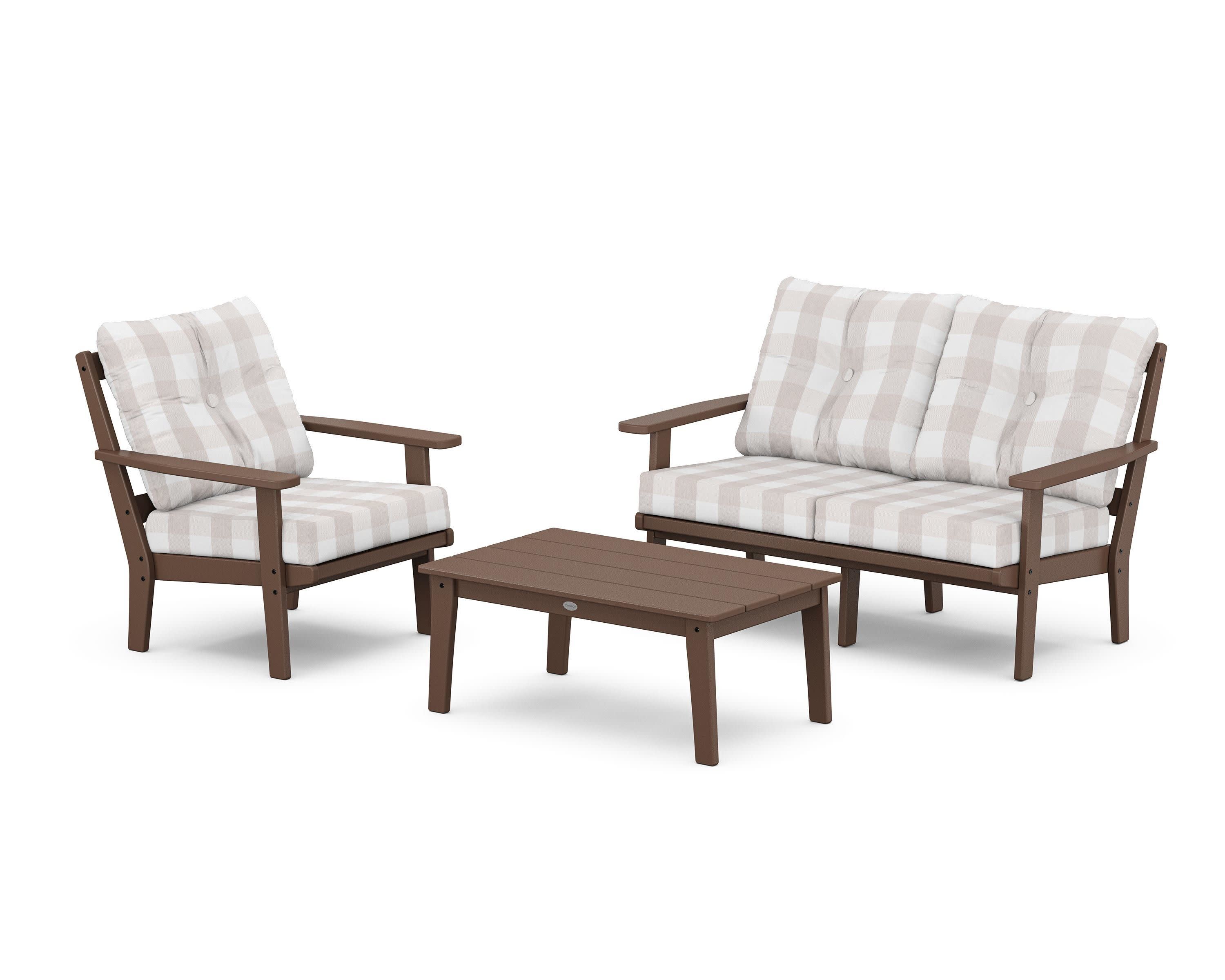 Prairie 3-Piece Deep Seating Set with Loveseat in Mahogany / Buffalo Plaid Dune Burlap