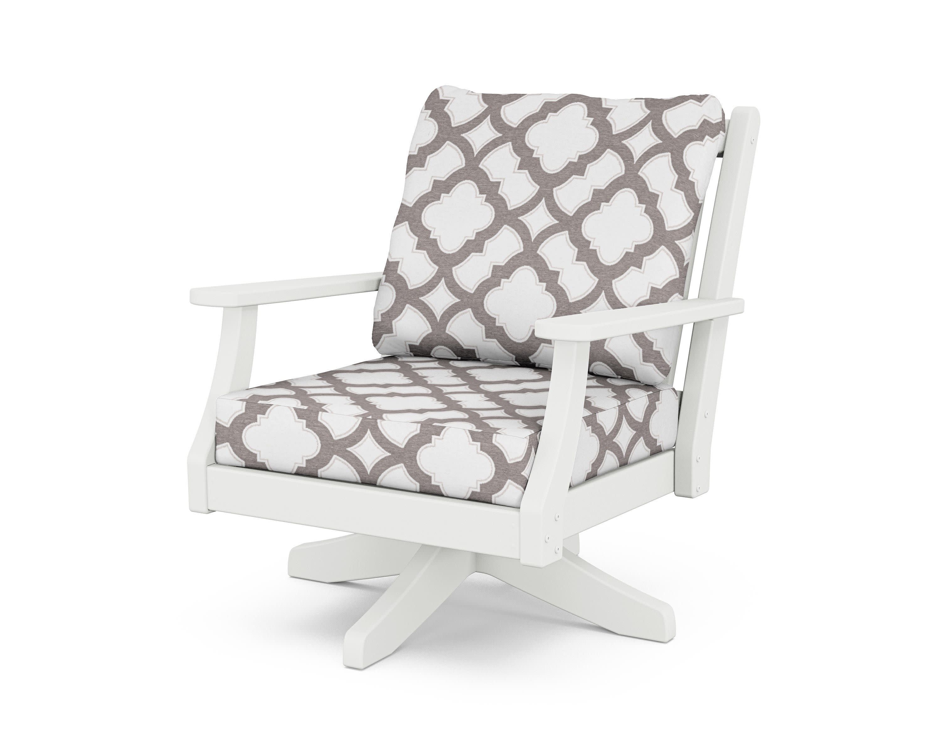 Wovendale Deep Seating Swivel Chair in White / Trellis Grey Mist