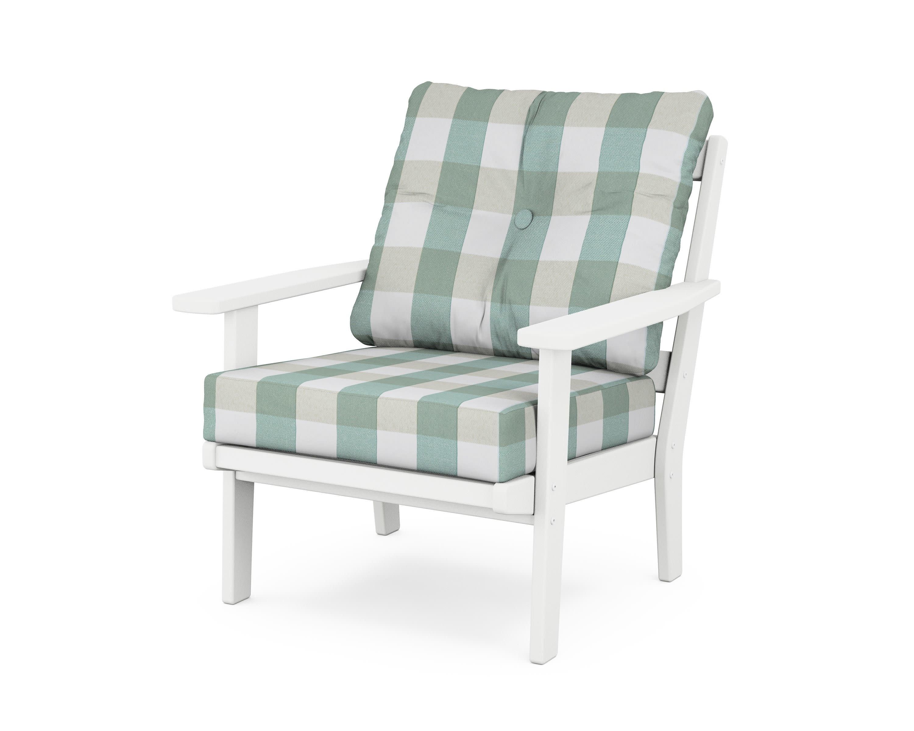 Prairie Deep Seating Chair in White / Buffalo Plaid Glacier Spa