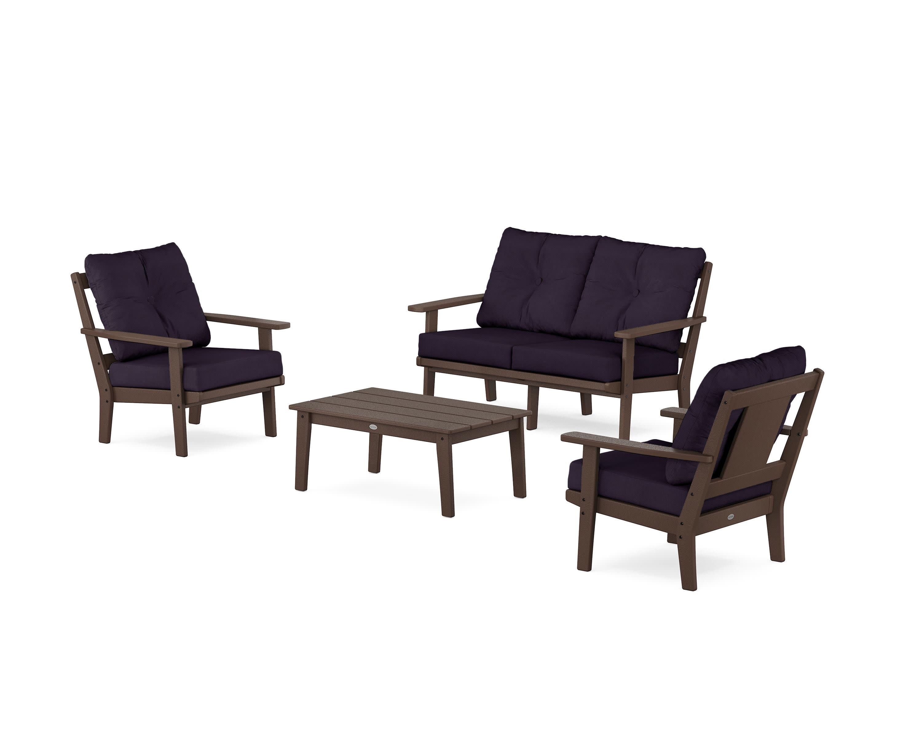Prairie 4-Piece Deep Seating Set with Loveseat in Mahogany / Navy Linen