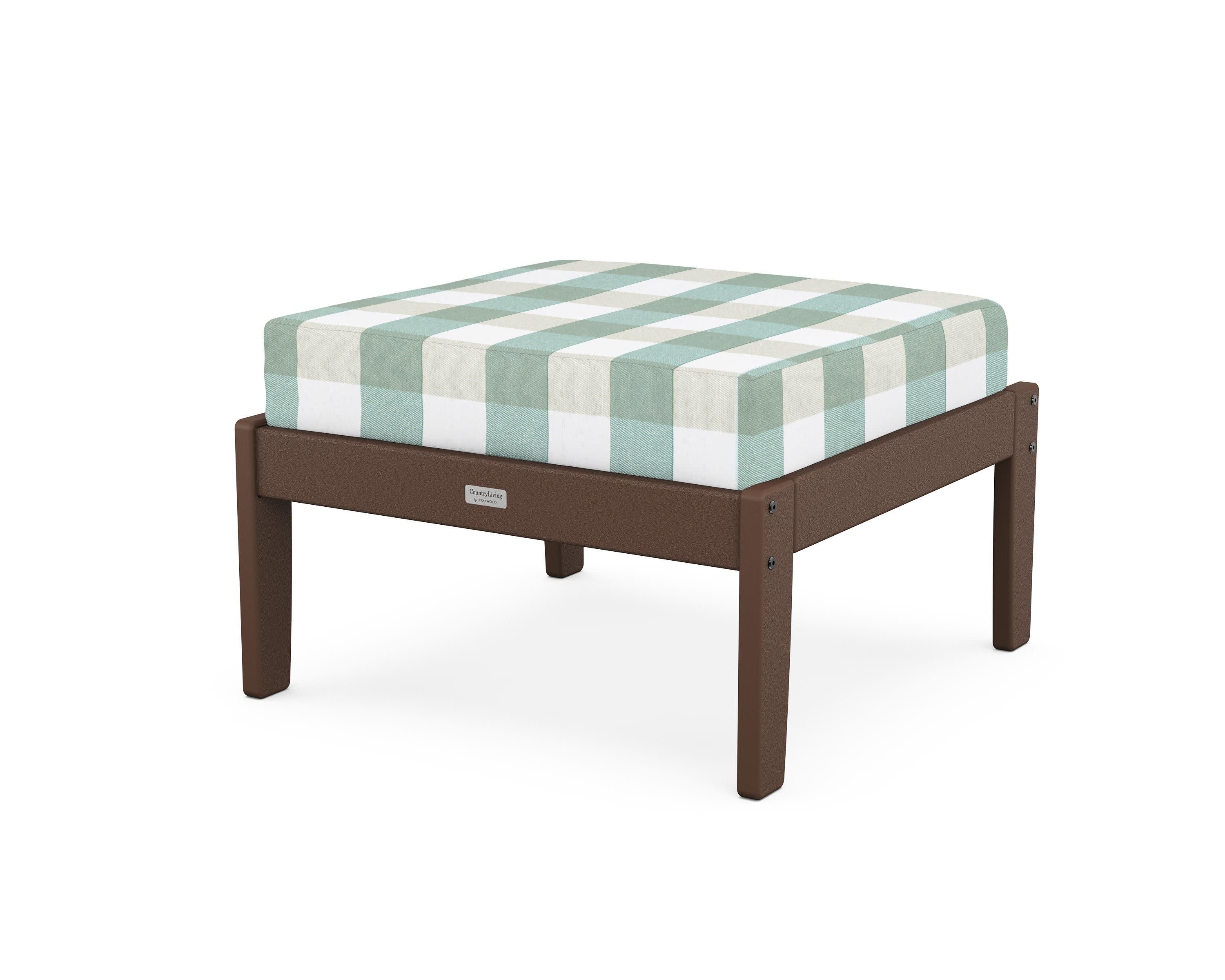 Cottage Deep Seating Ottoman in Mahogany / Buffalo Plaid Glacier Spa