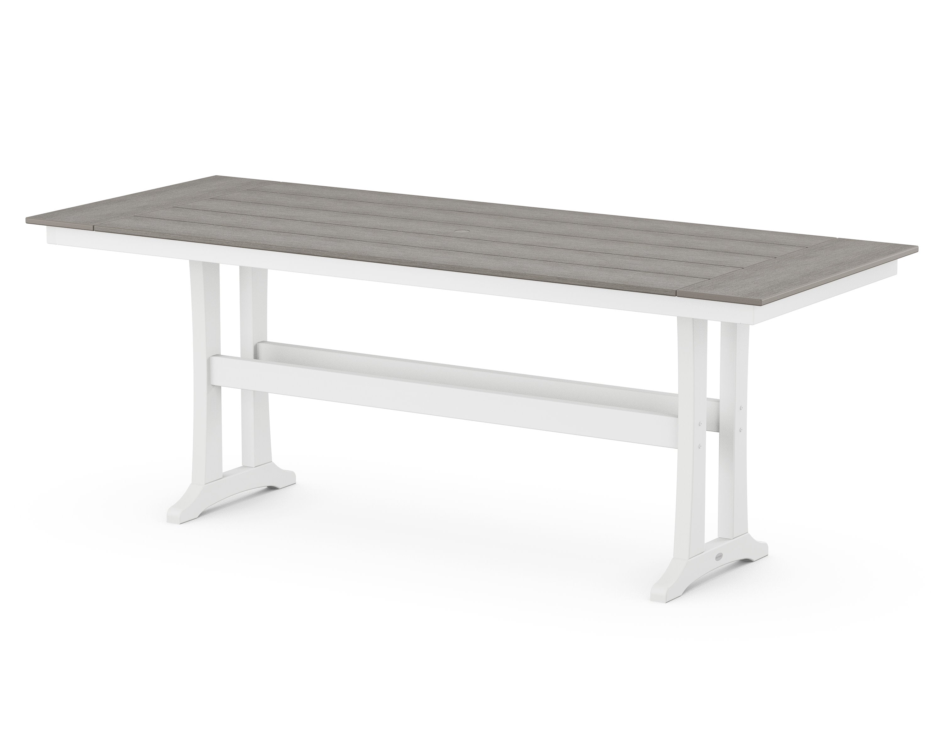 Farmhouse Trestle 38" x 96" Counter Table in White / Driftwood